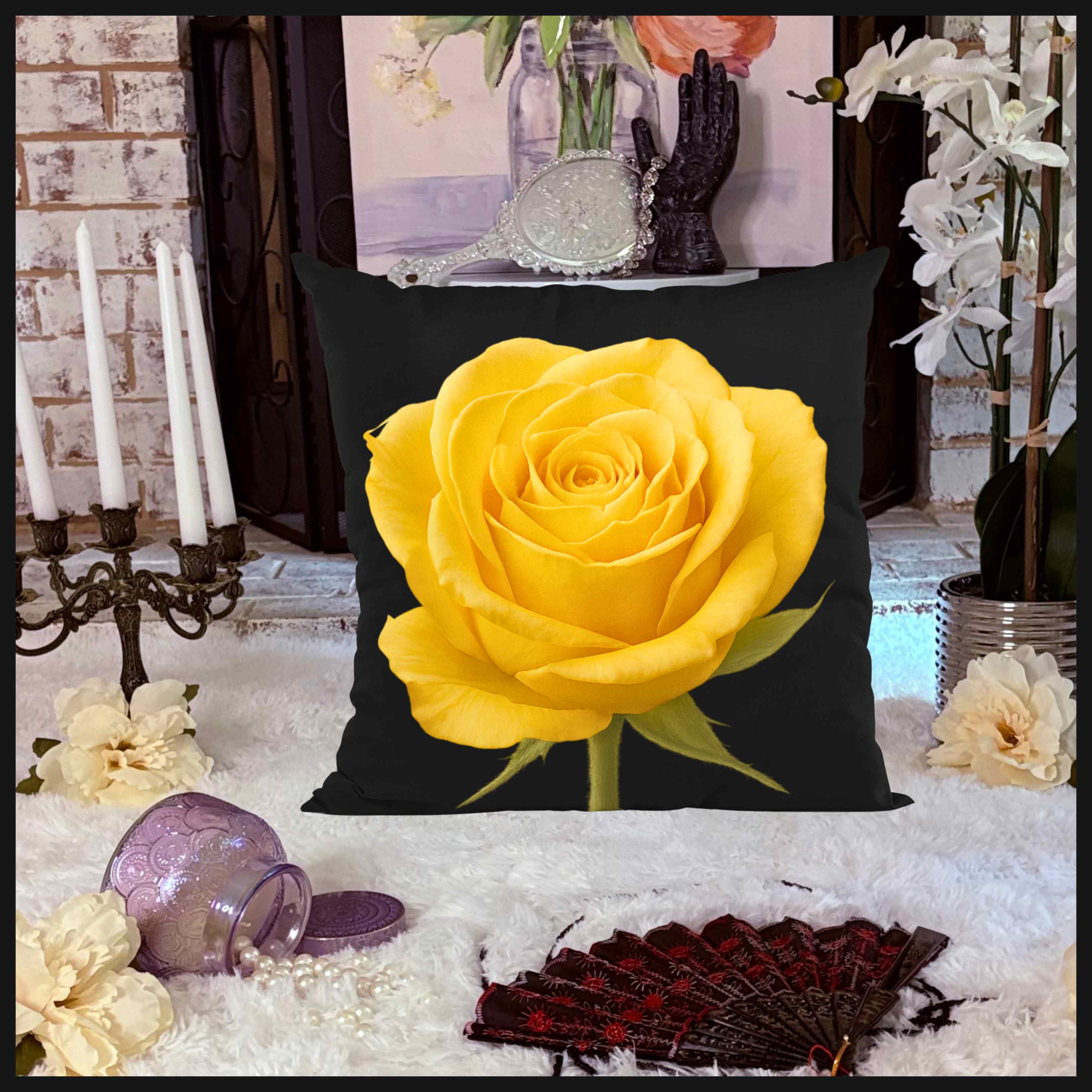 Yellow Rose Toss Pillow, Ms. Seraphina a Floral Home Decor, Cozy Accent Cushion, Gift for Flower Lovers, Home Decor, Gift for Her, and Mom. product thumbnail image