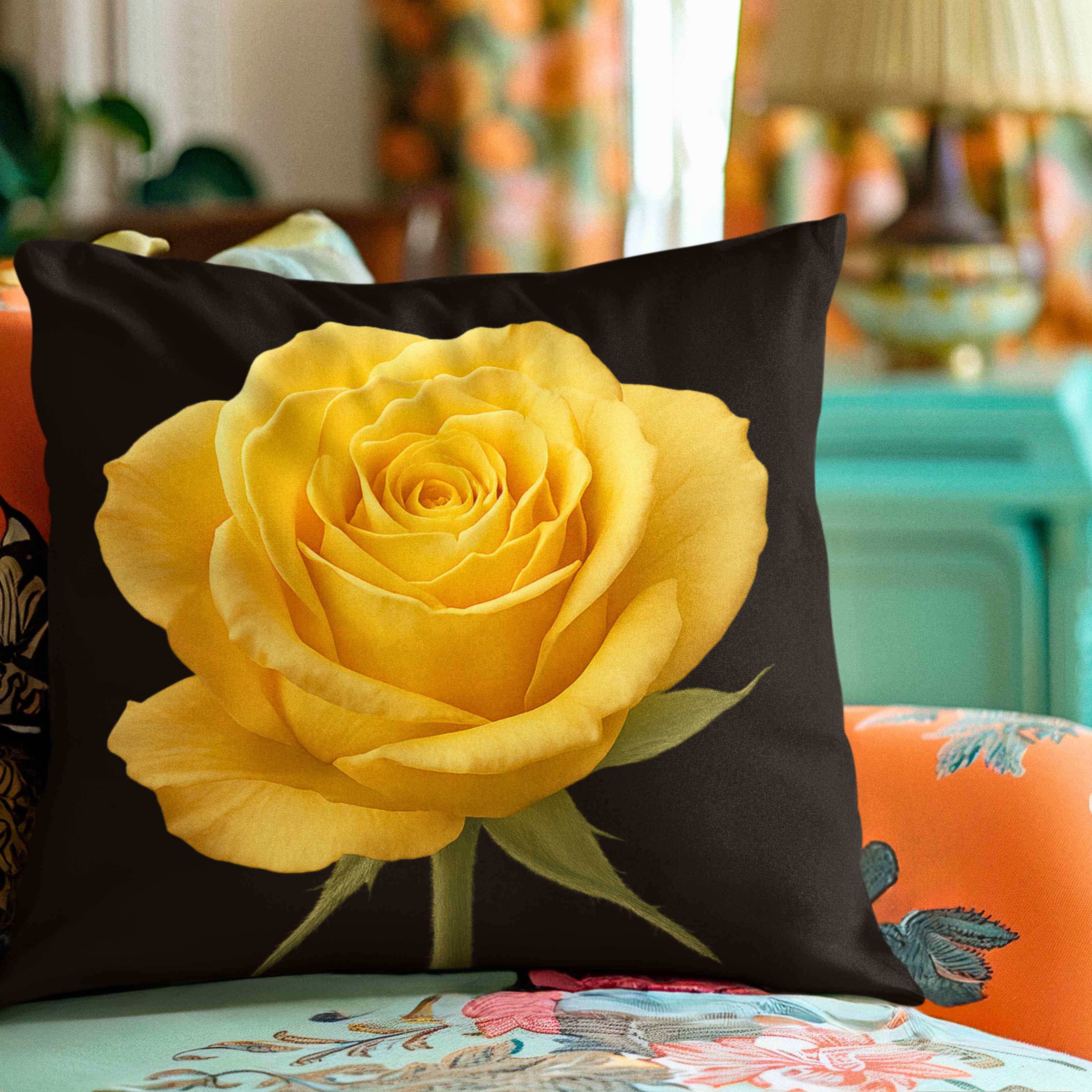 Yellow Rose Toss Pillow, Ms. Seraphina a Floral Home Decor, Cozy Accent Cushion, Gift for Flower Lovers, Home Decor, Gift for Her, and Mom.