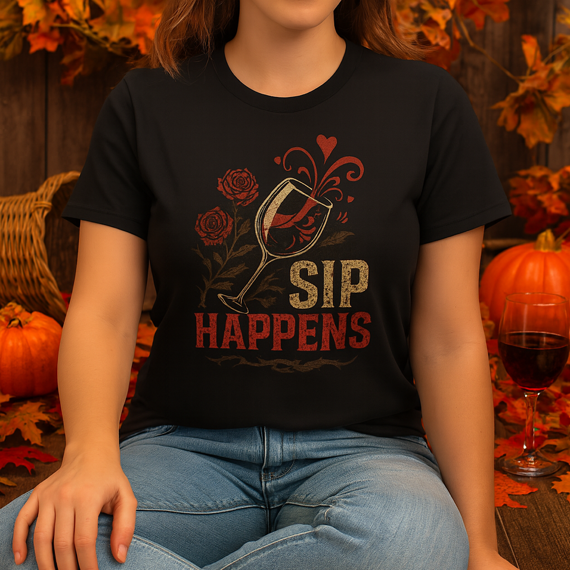Sip Happens Wine T-Shirt Funny Rose Glass Tee for Wine Lovers &amp; Drinkers