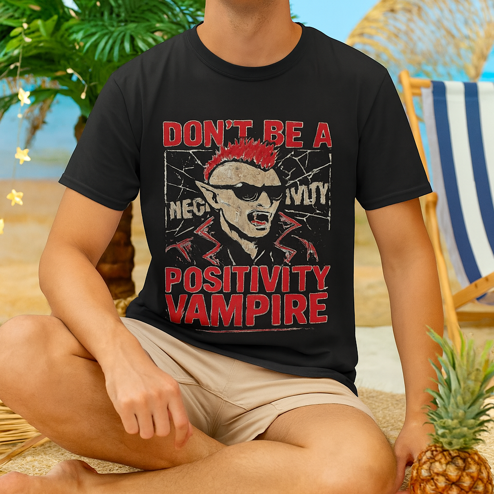 Don’t Be a Positivity Vampire T-Shirt Funny Punk Rock Graphic Tee Anti-Negativity Shirt