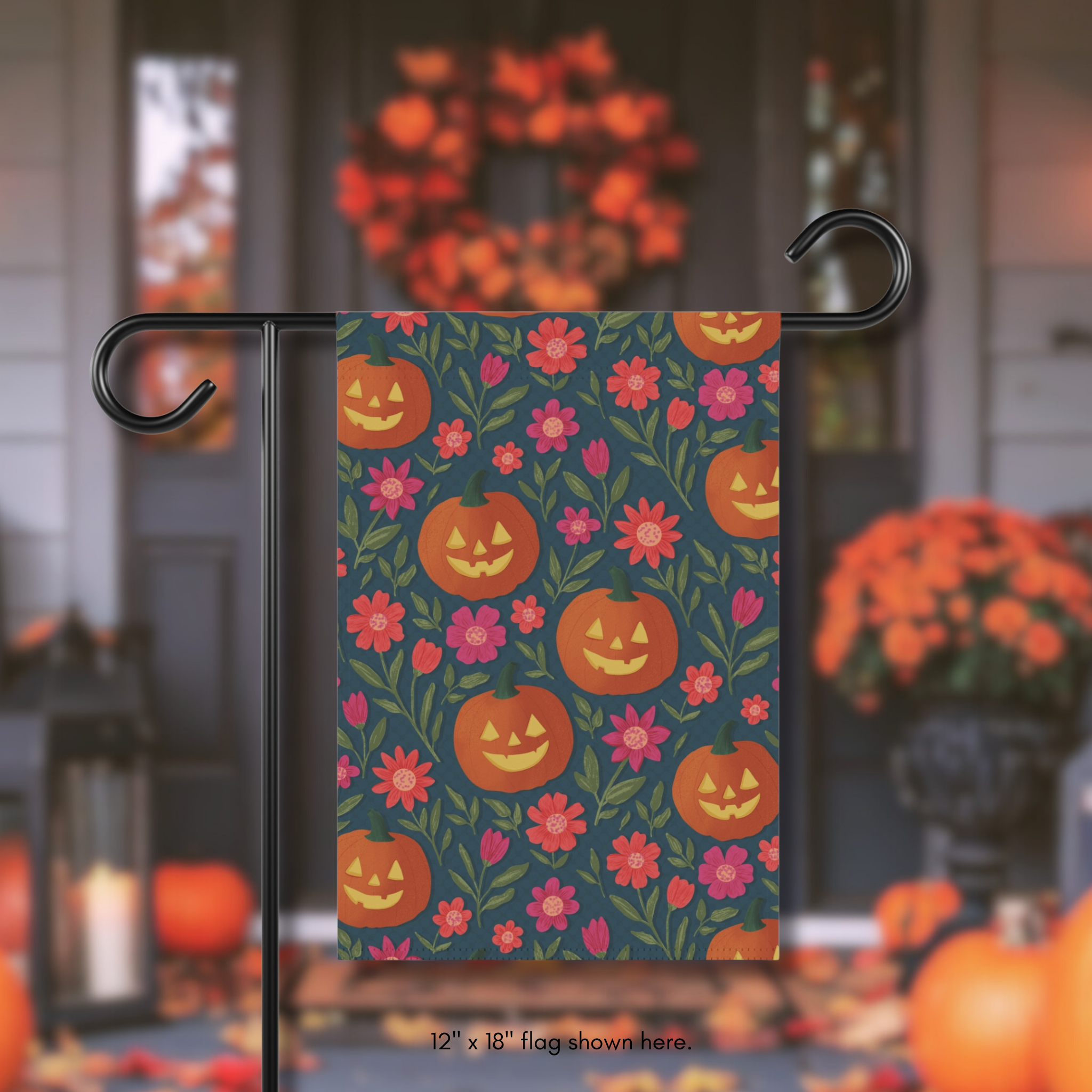 Pumpkin Patch Posies Halloween Garden Banner, Fall Decor, Outdoor Flag, Seasonal Home Decoration, Pumpkin and Flower Design product thumbnail image