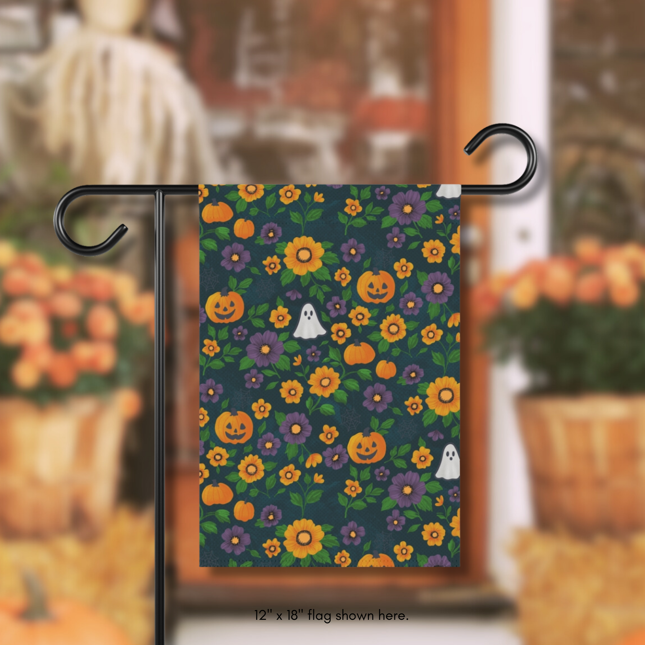 Haunted Petals Autumn Garden Banner, Fall Decor Flag, Halloween Flower Flag, Outdoor Seasonal Banner, Home &amp; Garden Welcome Sign