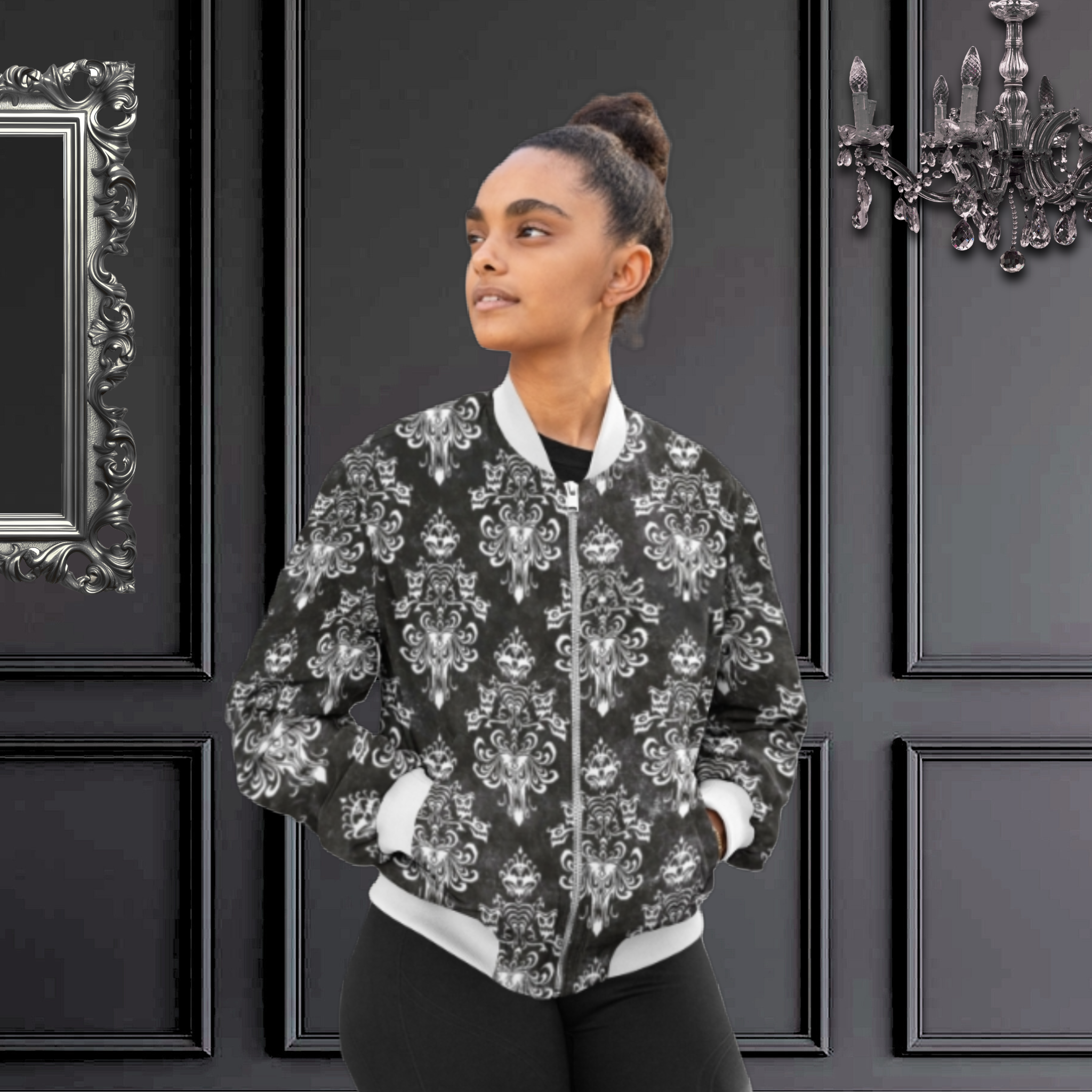 The Haunted Mansion Bomber Jacket, Black and White Jacket, Varsity Jacket product thumbnail image