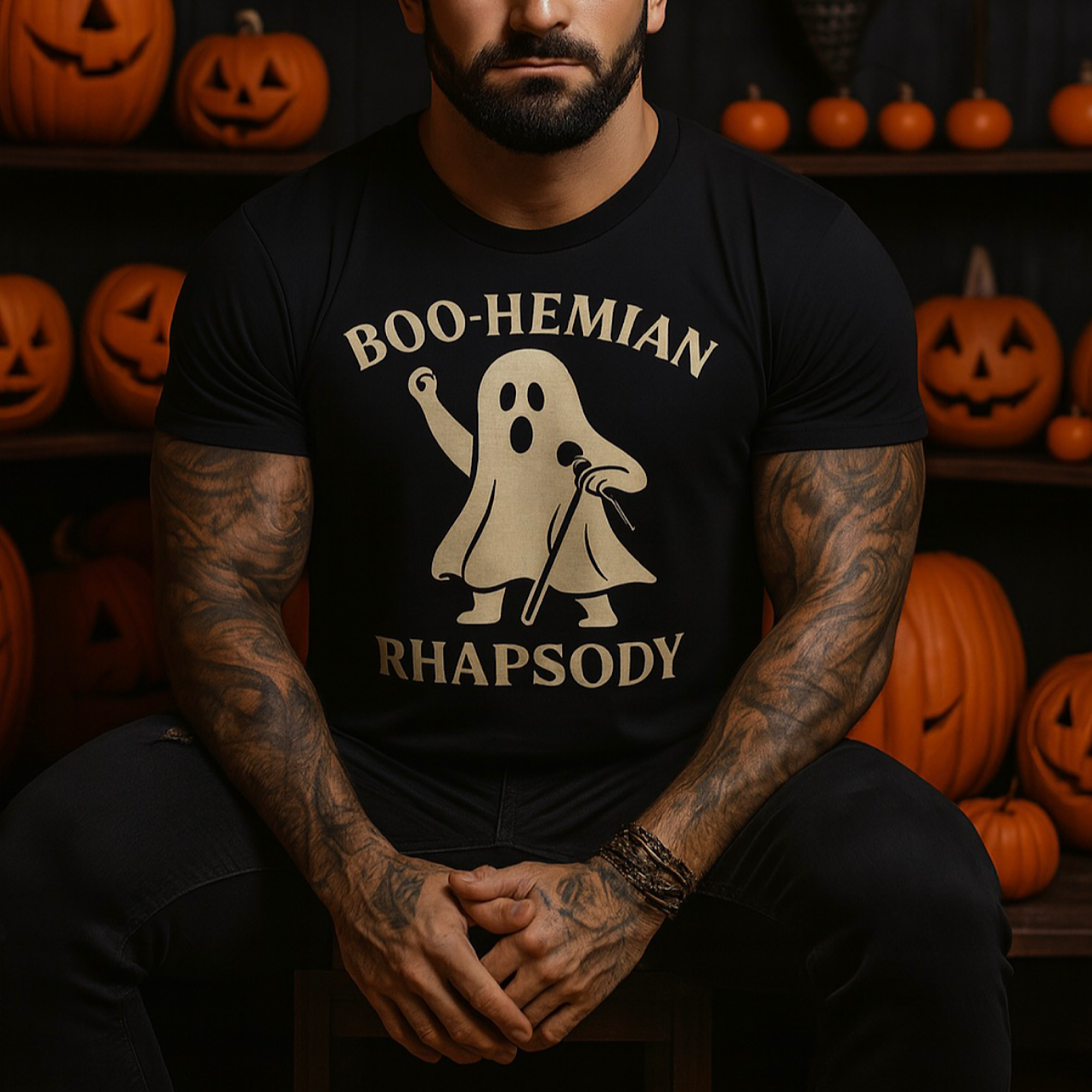Boo-hemian Rhapsody Halloween T-Shirt Funny Ghost Tee Queen Freddie Funny Tee