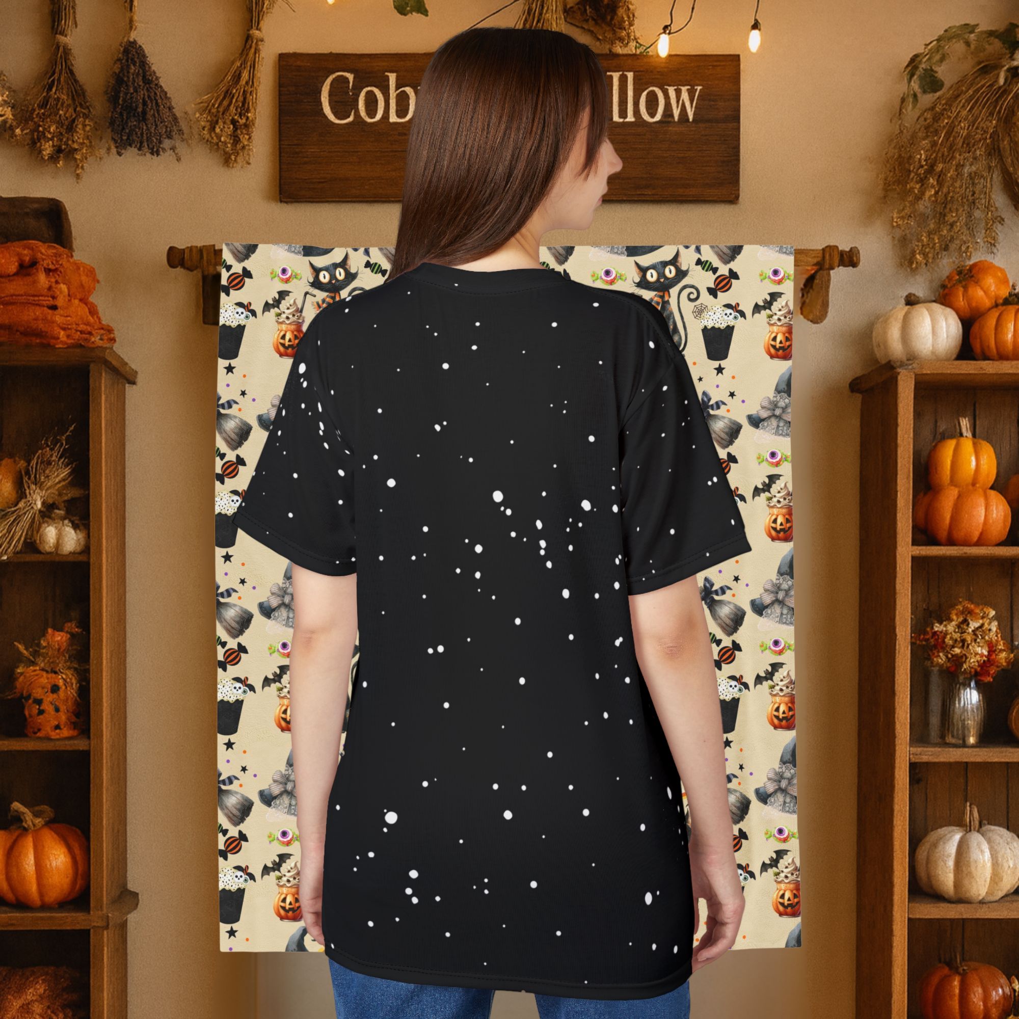 Dancing Pumpkin Skeletons Bleach Splatter Tee product thumbnail image