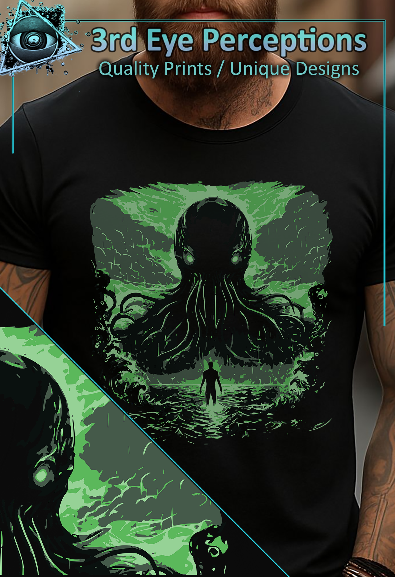 Vintage Cthulhu Cryptid Monster Lovecraft Horror Graphic Green product thumbnail image
