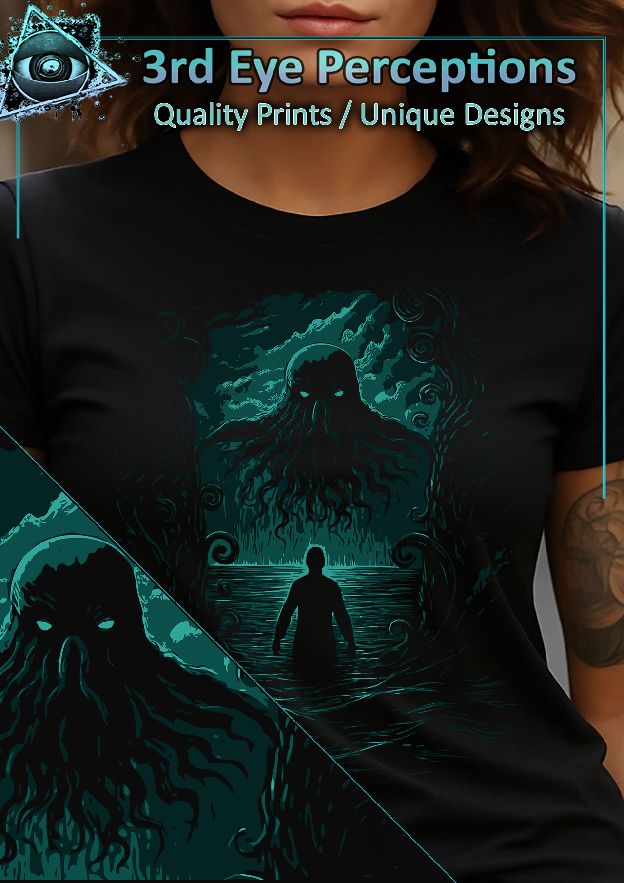 Vintage Cthulhu Cryptid Monster Lovecraft Horror Anime Teal