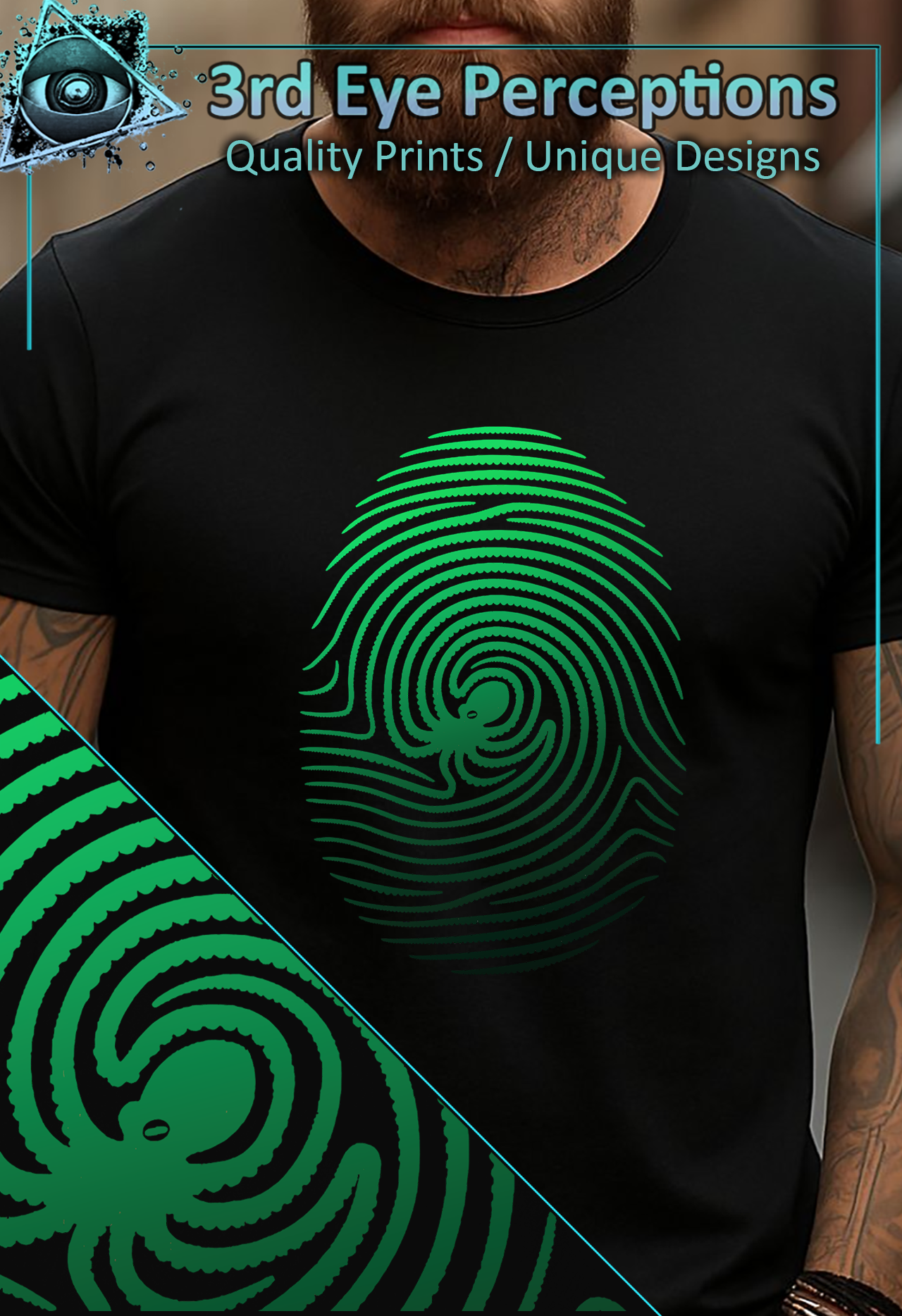 Cthulhu Octopus Fingerprint Graphic Kraken Tentacle Horror Green
