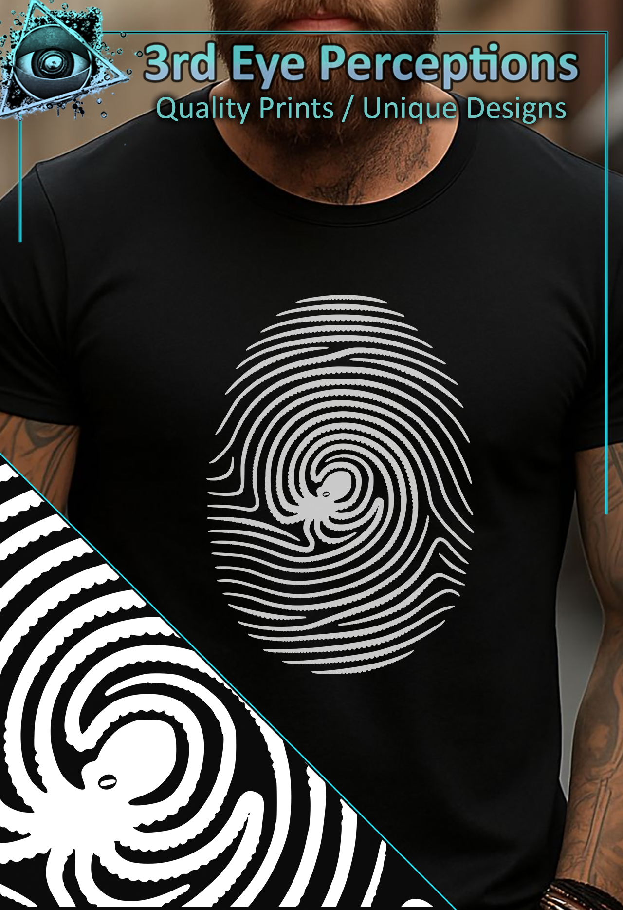 Cthulhu Octopus Fingerprint Graphic Kraken Tentacle Horror White product thumbnail image