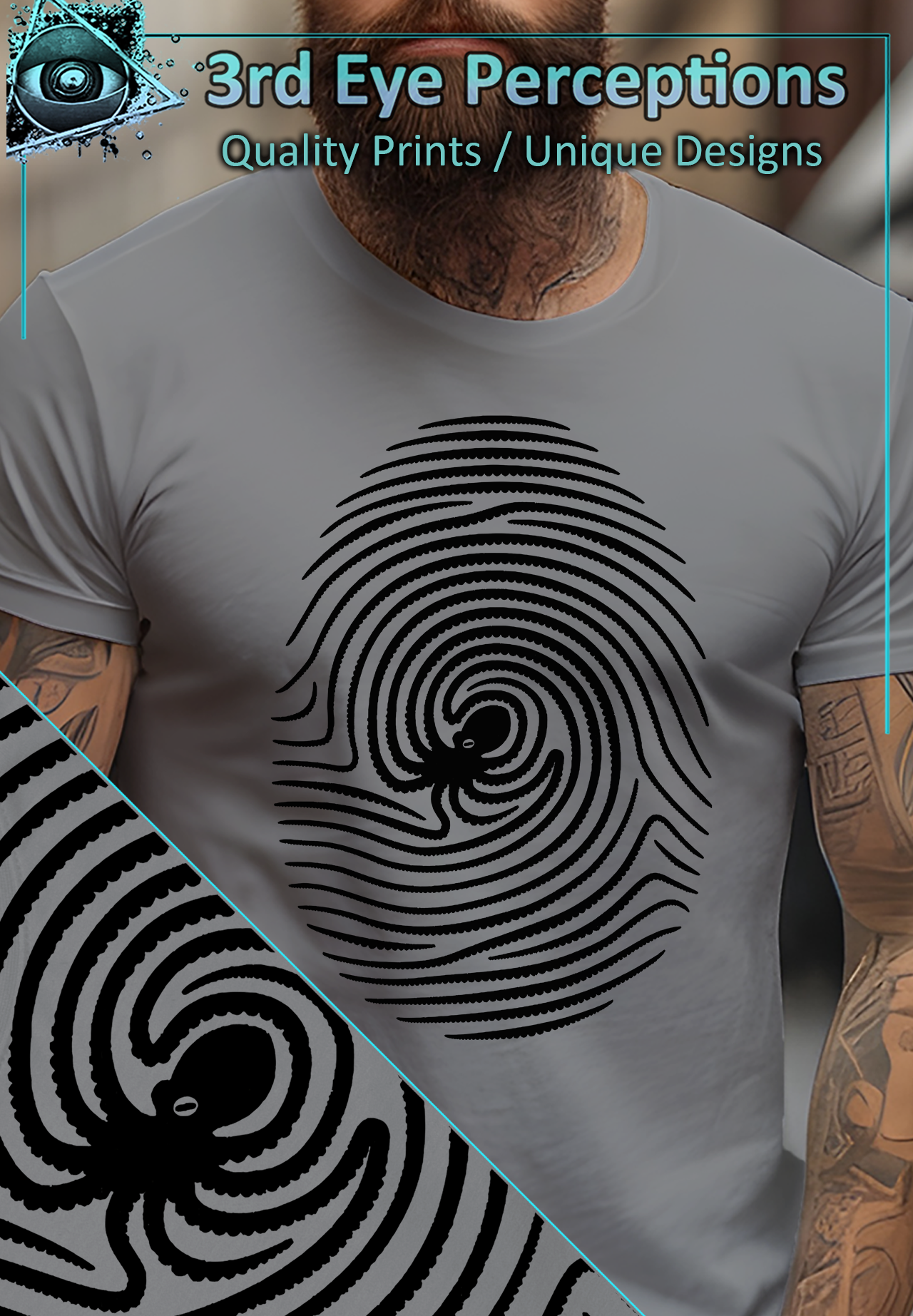 Cthulhu Octopus Fingerprint Graphic Kraken Tentacle Horror Black