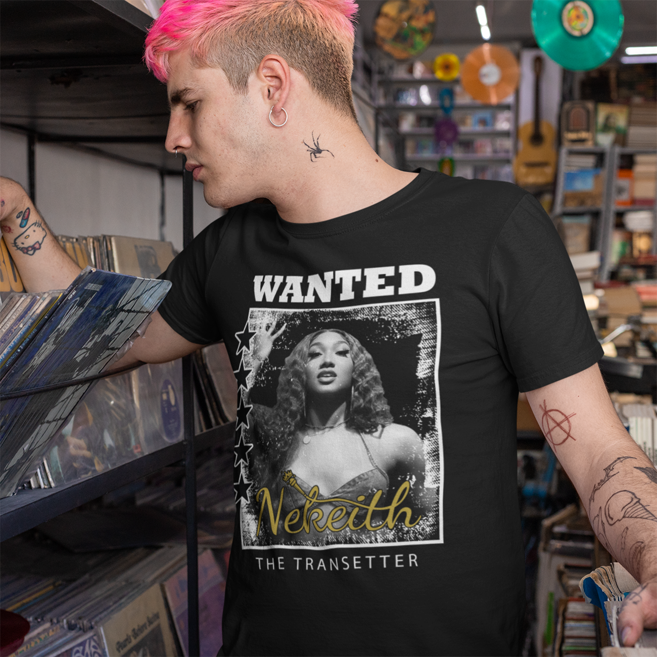 Wanted: The Transetter - NeKeith Unisex Cotton Tee product thumbnail image Wanted: The Transetter - NeKeith Unisex Cotton Tee product thumbnail image