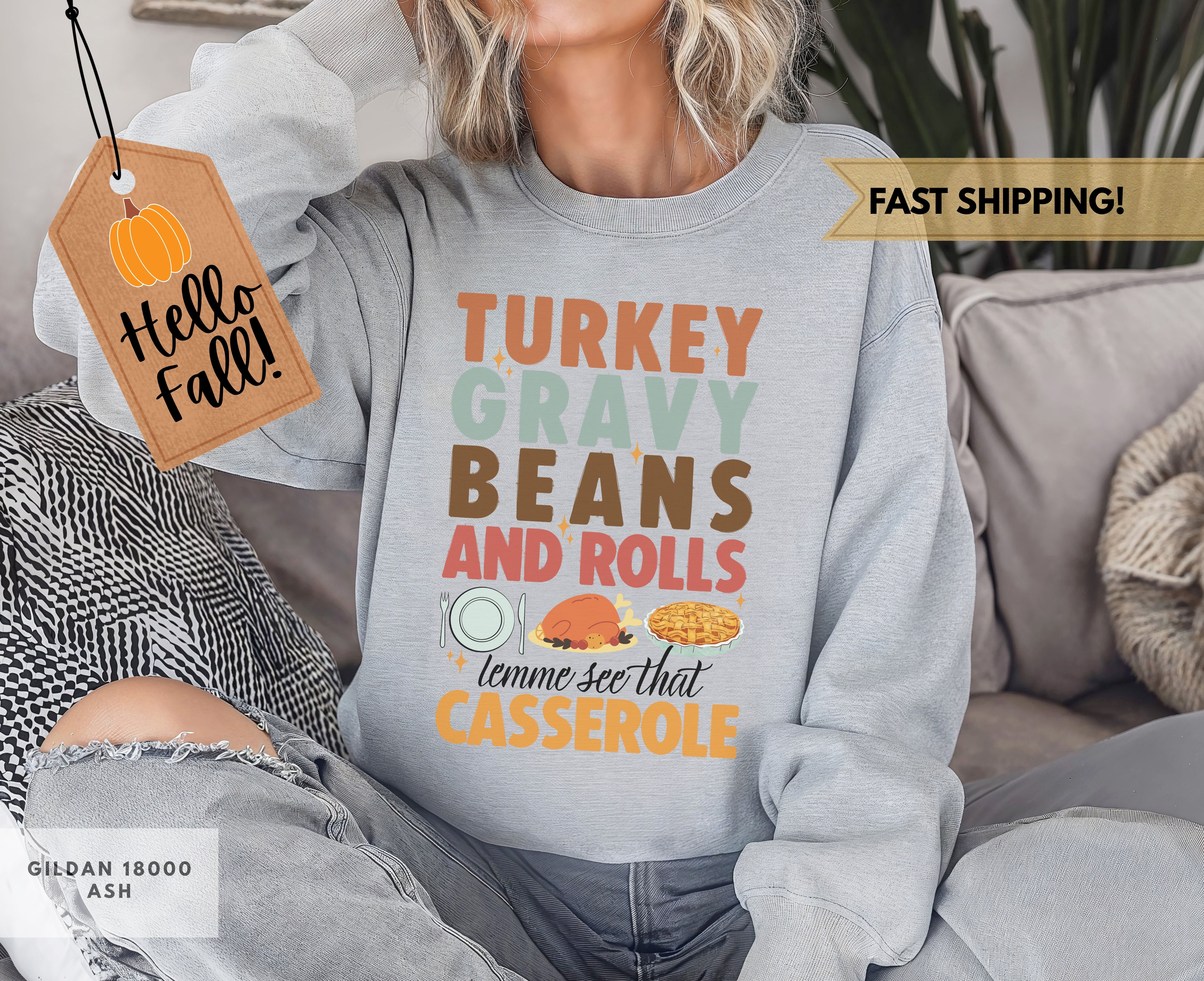 Thanksgiving Dinner Sweatshirt, Cozy Crewneck for Fall Celebrations, Unique Gifts for Thanksgiving, Turkey, Gravy and Casserole Shirt product thumbnail image Thanksgiving Dinner Sweatshirt, Cozy Crewneck for Fall Celebrations, Unique Gifts for Thanksgiving, Turkey, Gravy and Casserole Shirt product thumbnail image