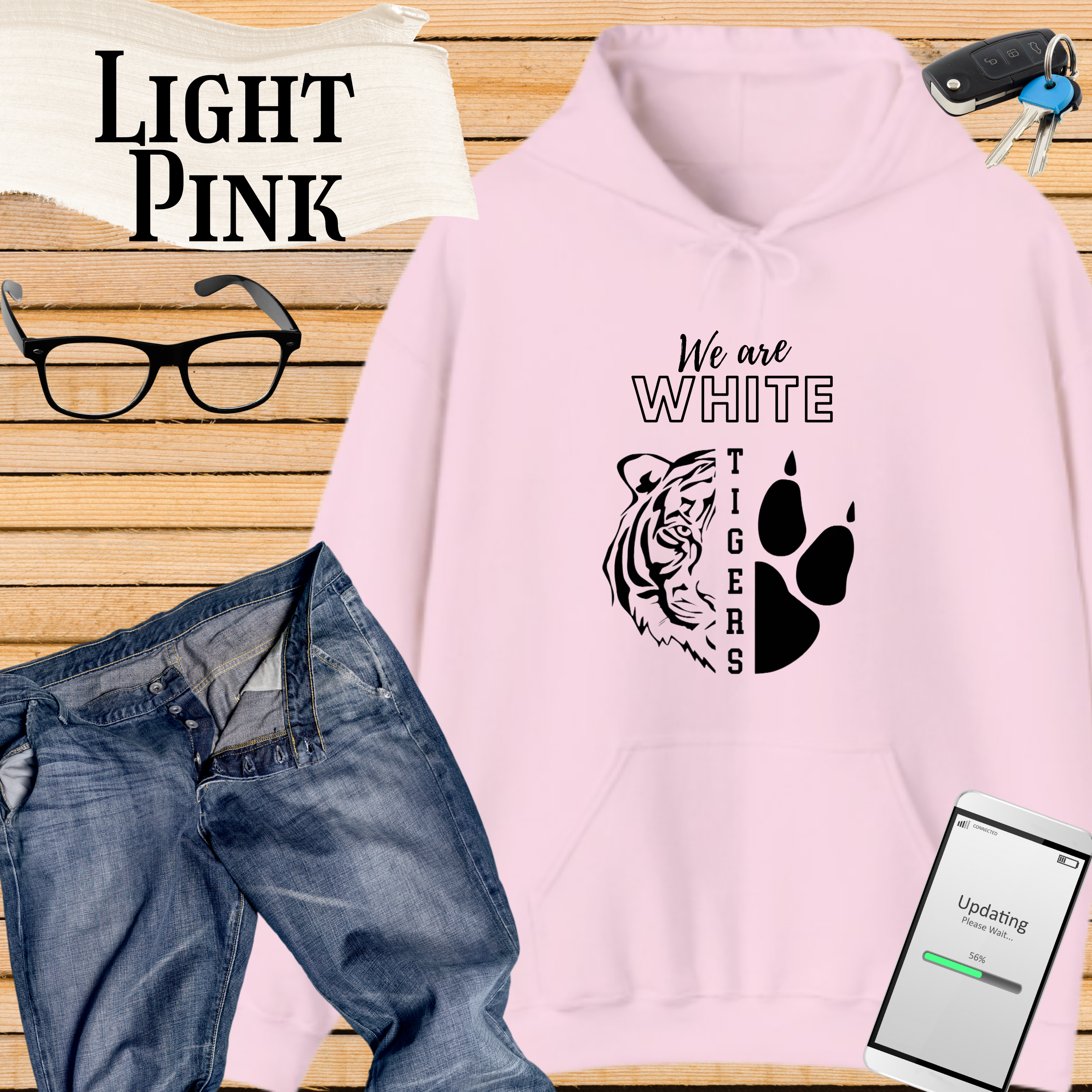 Hooded Sweatshirt with white tiger logo for school spirit days sporting events and game days product thumbnail image Hooded Sweatshirt with white tiger logo for school spirit days sporting events and game days product thumbnail image