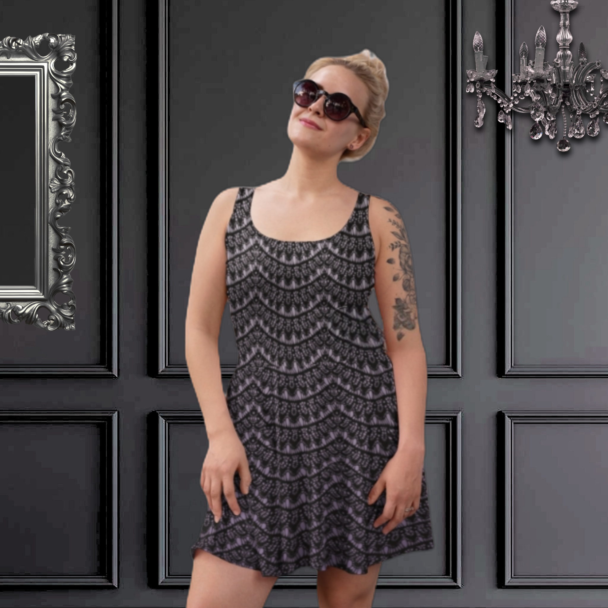 Lace Style Casual Dress | Black and Purple Dress product thumbnail image Lace Style Casual Dress | Black and Purple Dress product thumbnail image