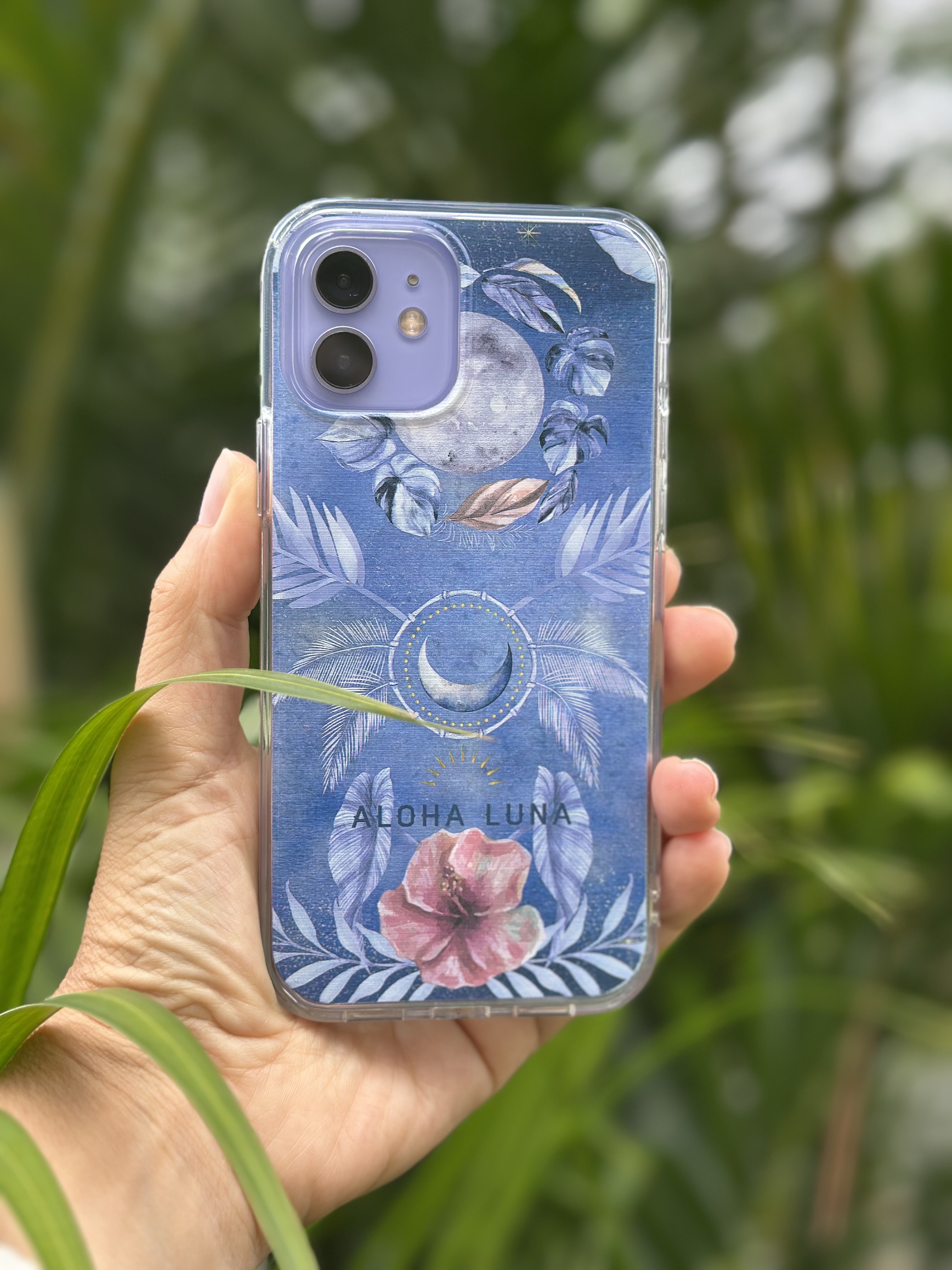 Aloha Luna Floral Magnetic Case - Impact Resistant Phone Cover, Clear Design, Cute Gift for Her, Moon Phases, Tropical Vibes