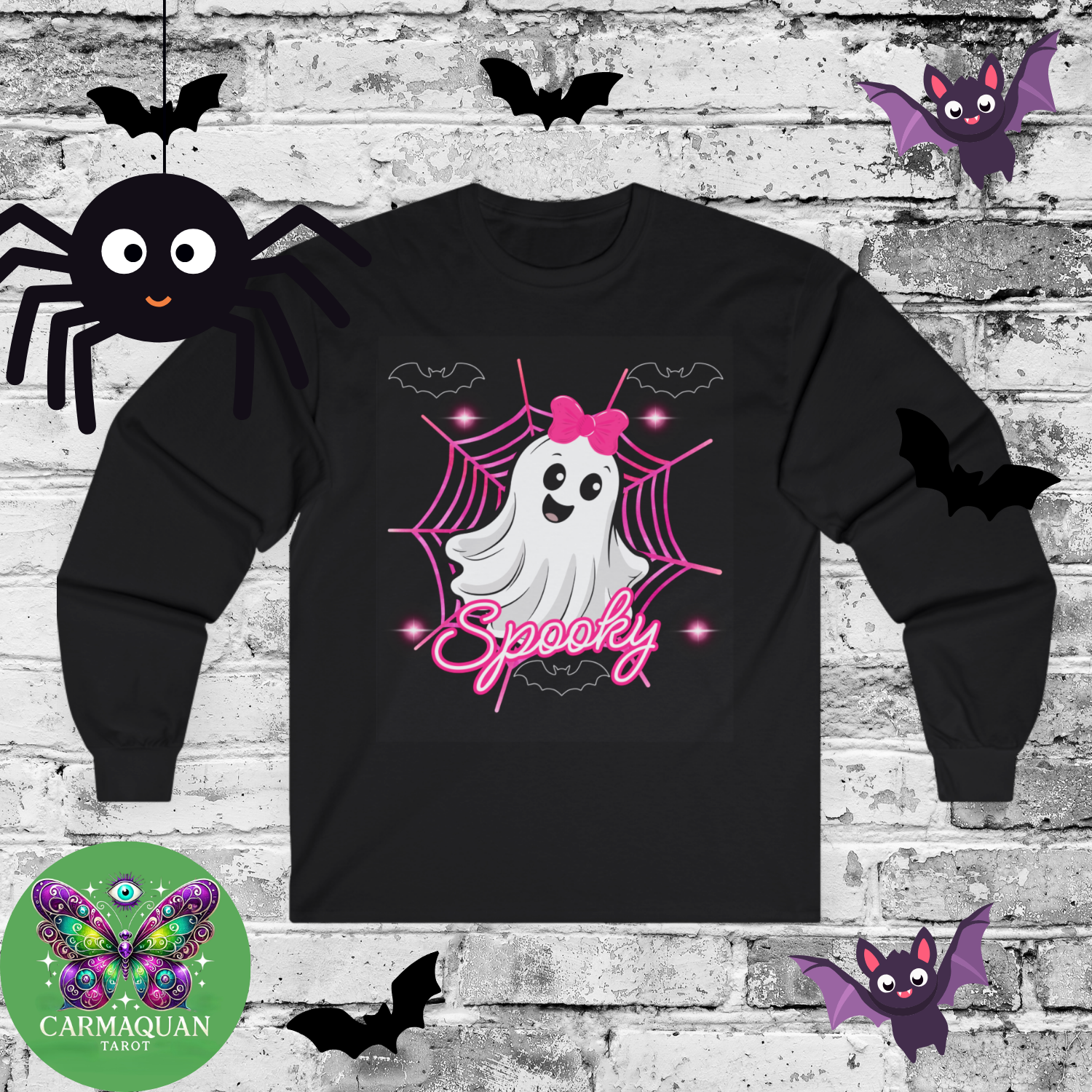 Spooky Ghost Long Sleeve Tee – Halloween Shirt, Cute Ghost Top, Festive Unisex Apparel product thumbnail image