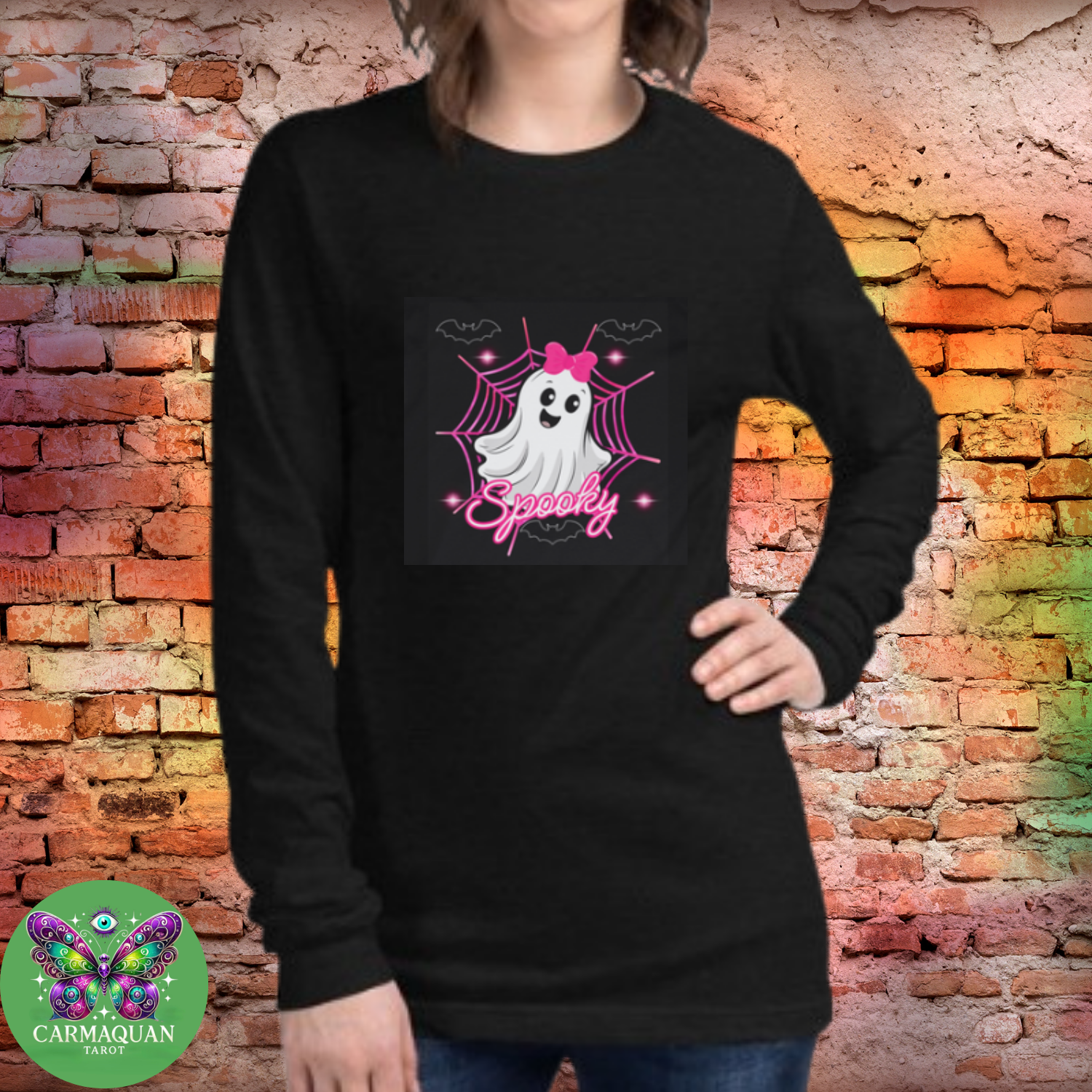 Spooky Ghost Long Sleeve Tee – Halloween Shirt, Cute Ghost Top, Festive Unisex Apparel product thumbnail image