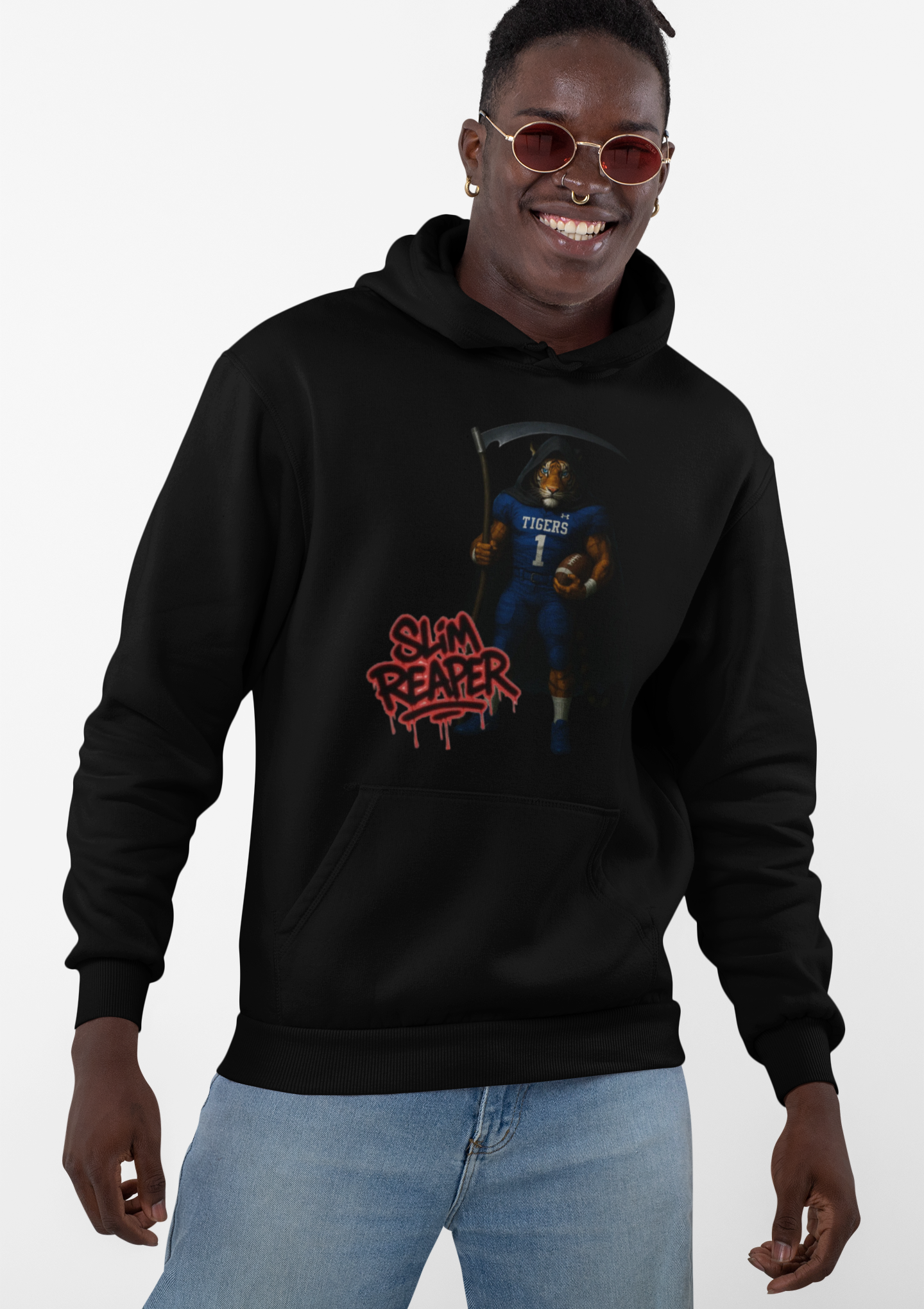 Jashon "The Slim Reaper" Watkins Unisex Graphic Hooded Tee, Slim Reaper Sportswear, product thumbnail image Jashon "The Slim Reaper" Watkins Unisex Graphic Hooded Tee, Slim Reaper Sportswear, product thumbnail image