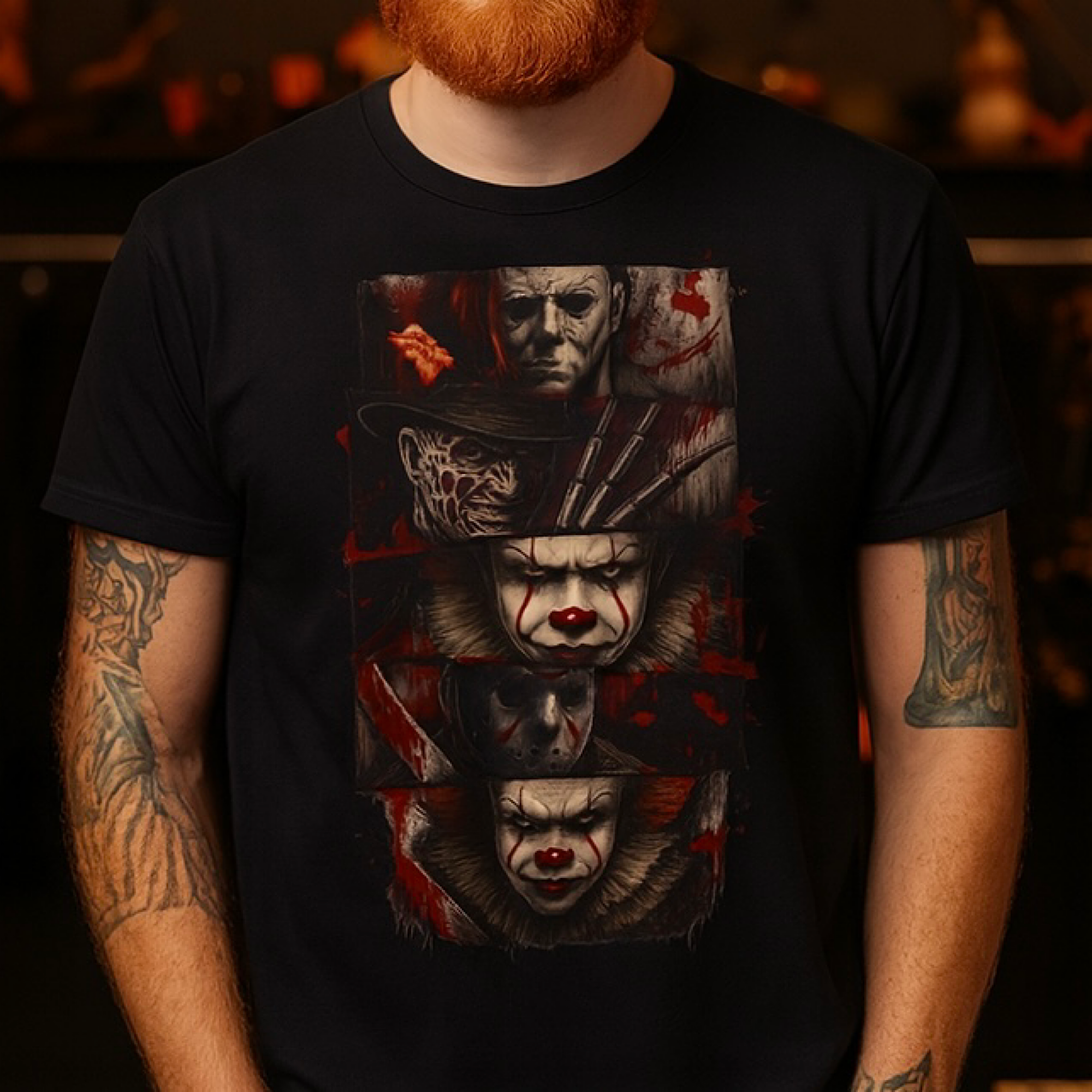 Horror Movie Villains T-Shirt Michael Myers Freddy Jason Pennywise Scary Clown T