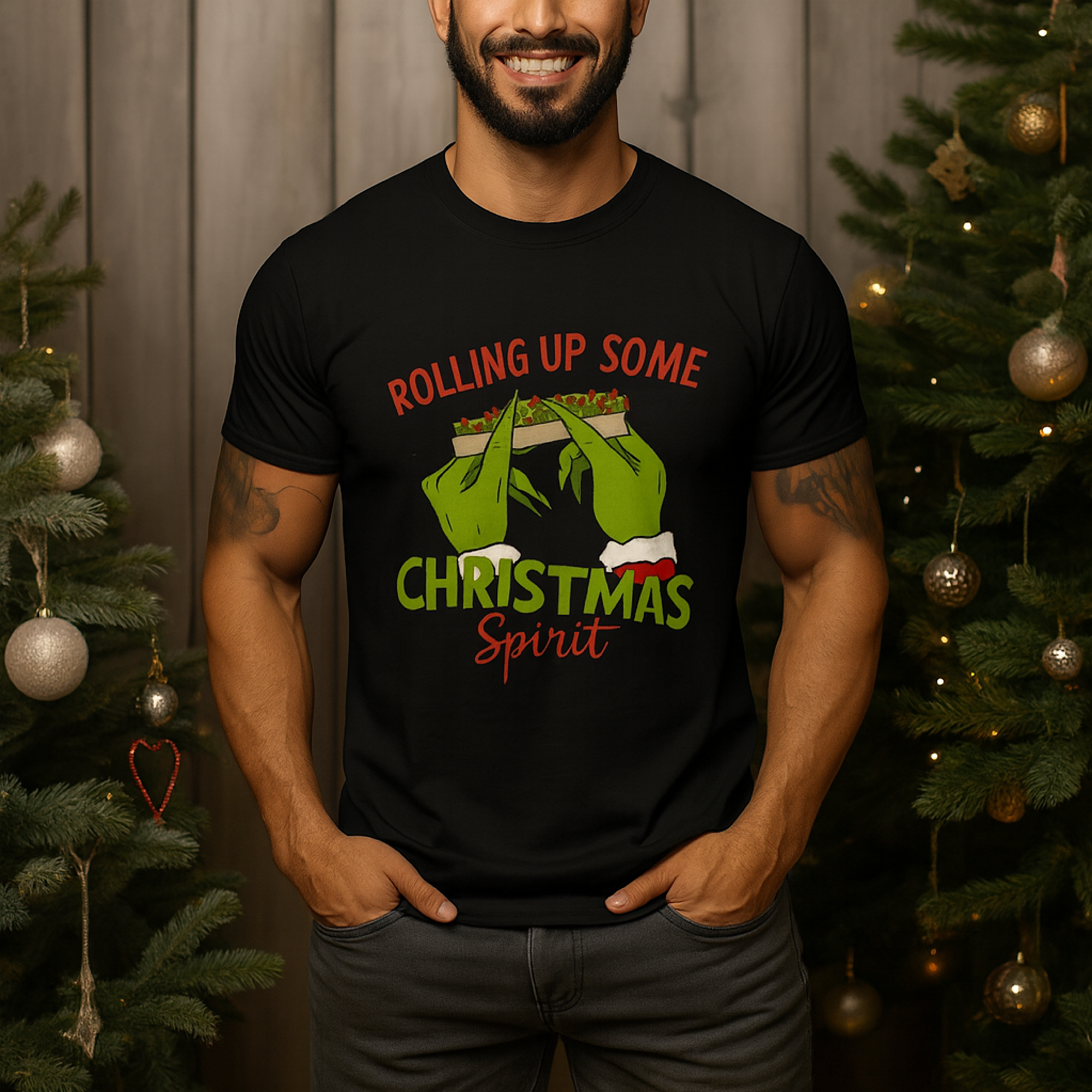 Grinch Christmas T-Shirt Rolling Up Some Christmas Spirit Holiday 4:20 Tee  Gift