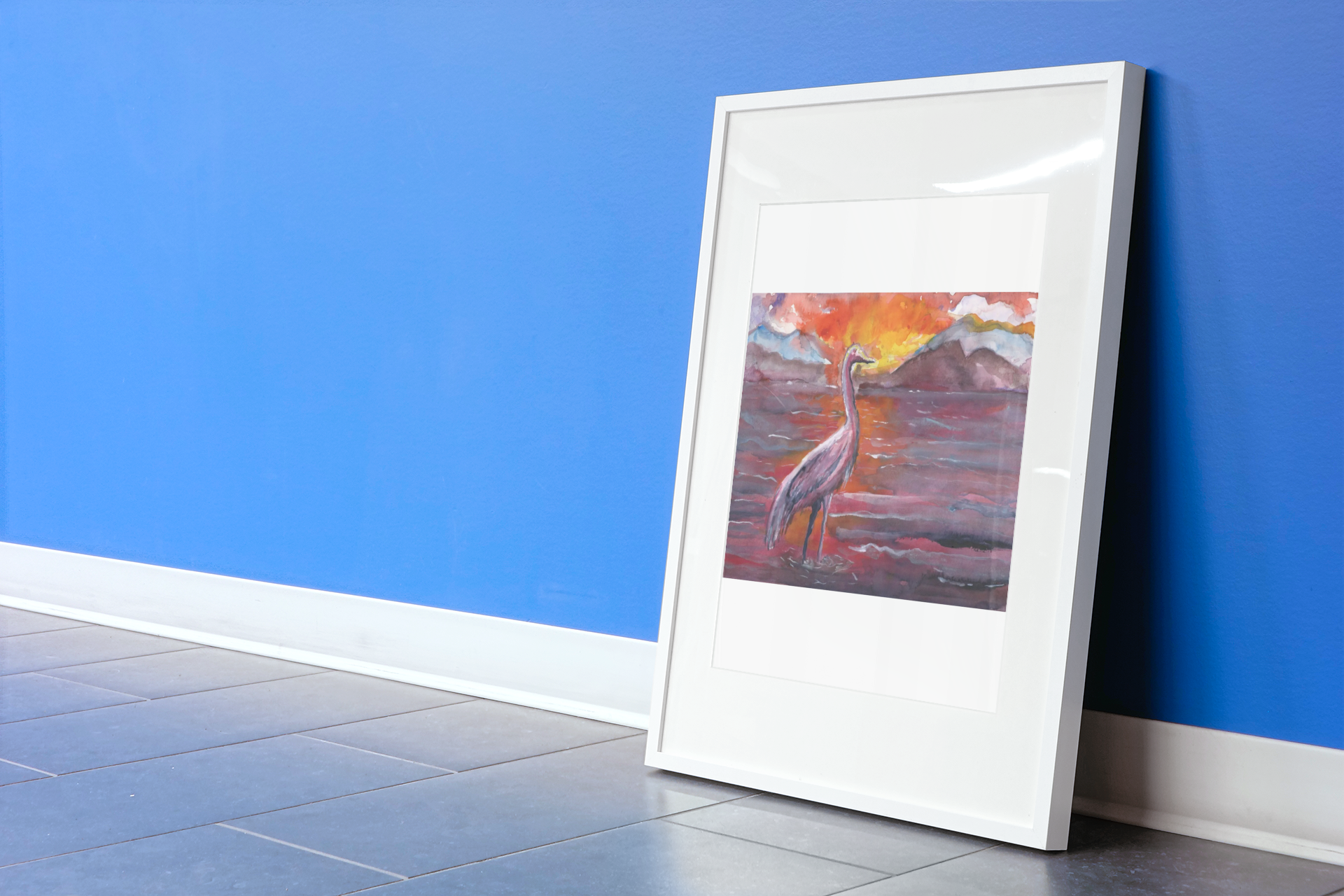 "Becomings" Heron in fiery sunrise. product thumbnail image "Becomings" Heron in fiery sunrise. product thumbnail image