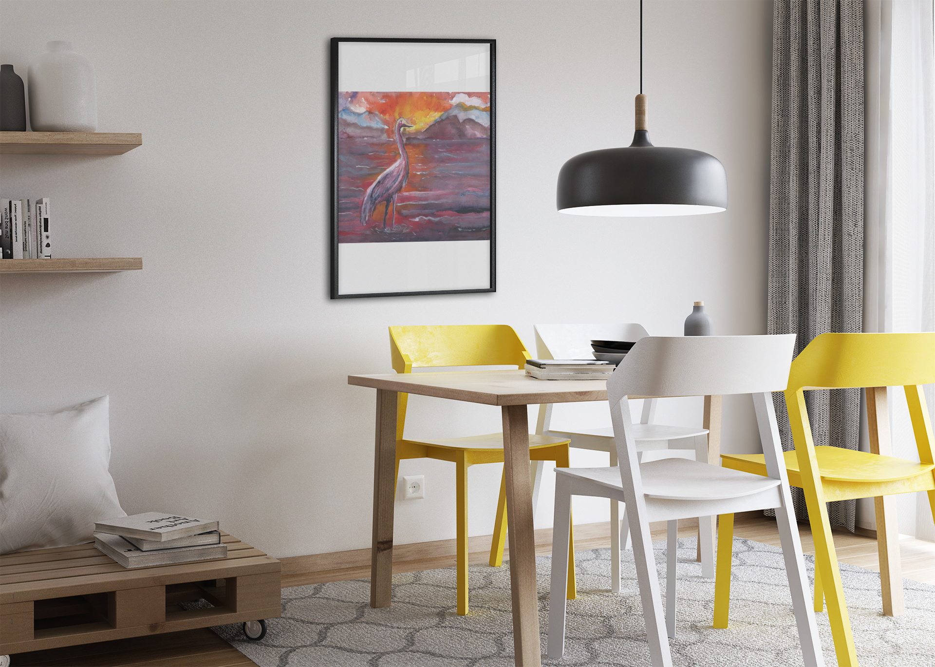 "Becomings" Heron in fiery sunrise. product thumbnail image "Becomings" Heron in fiery sunrise. product thumbnail image