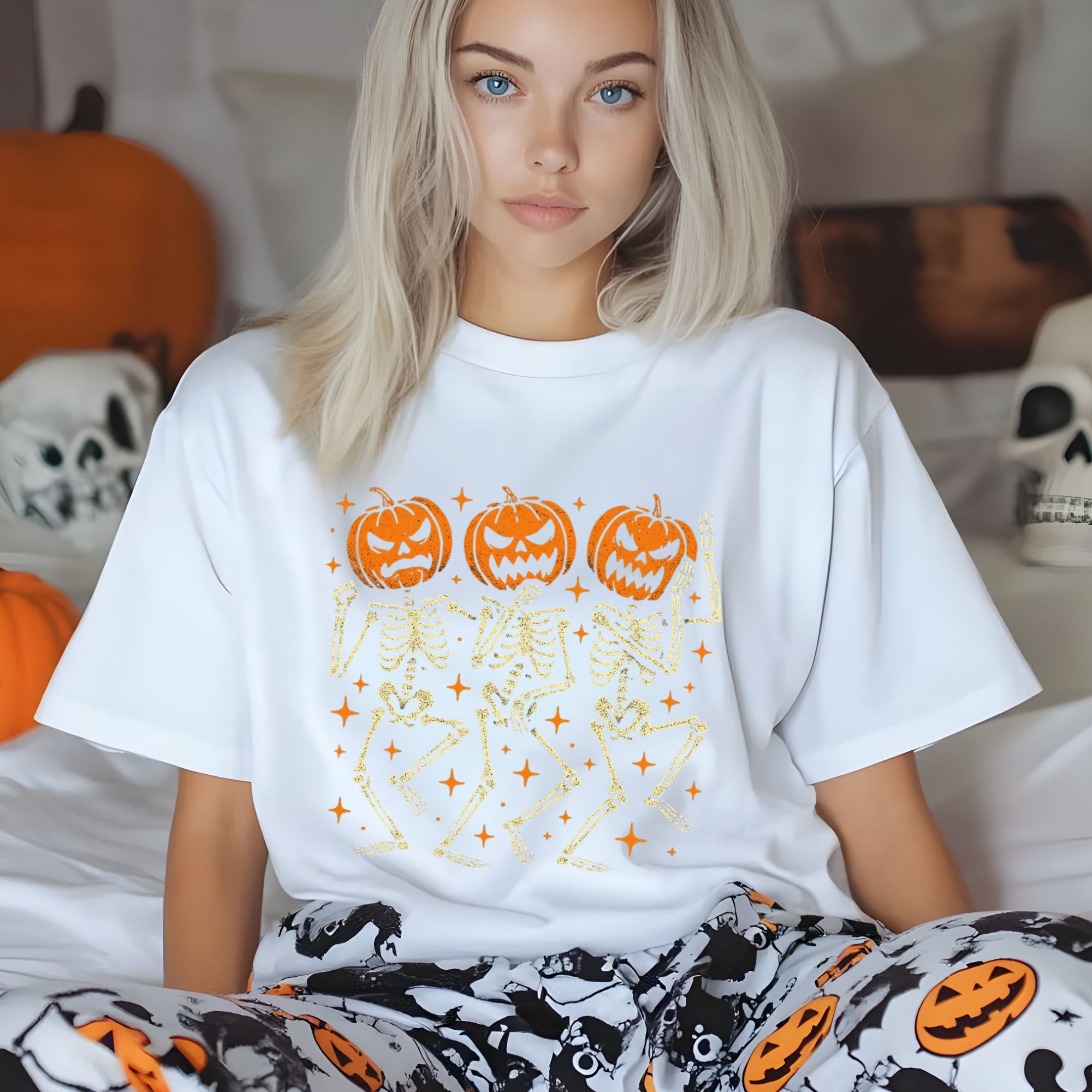 Dancing Pumpkin Skeletons T-shirt product thumbnail image