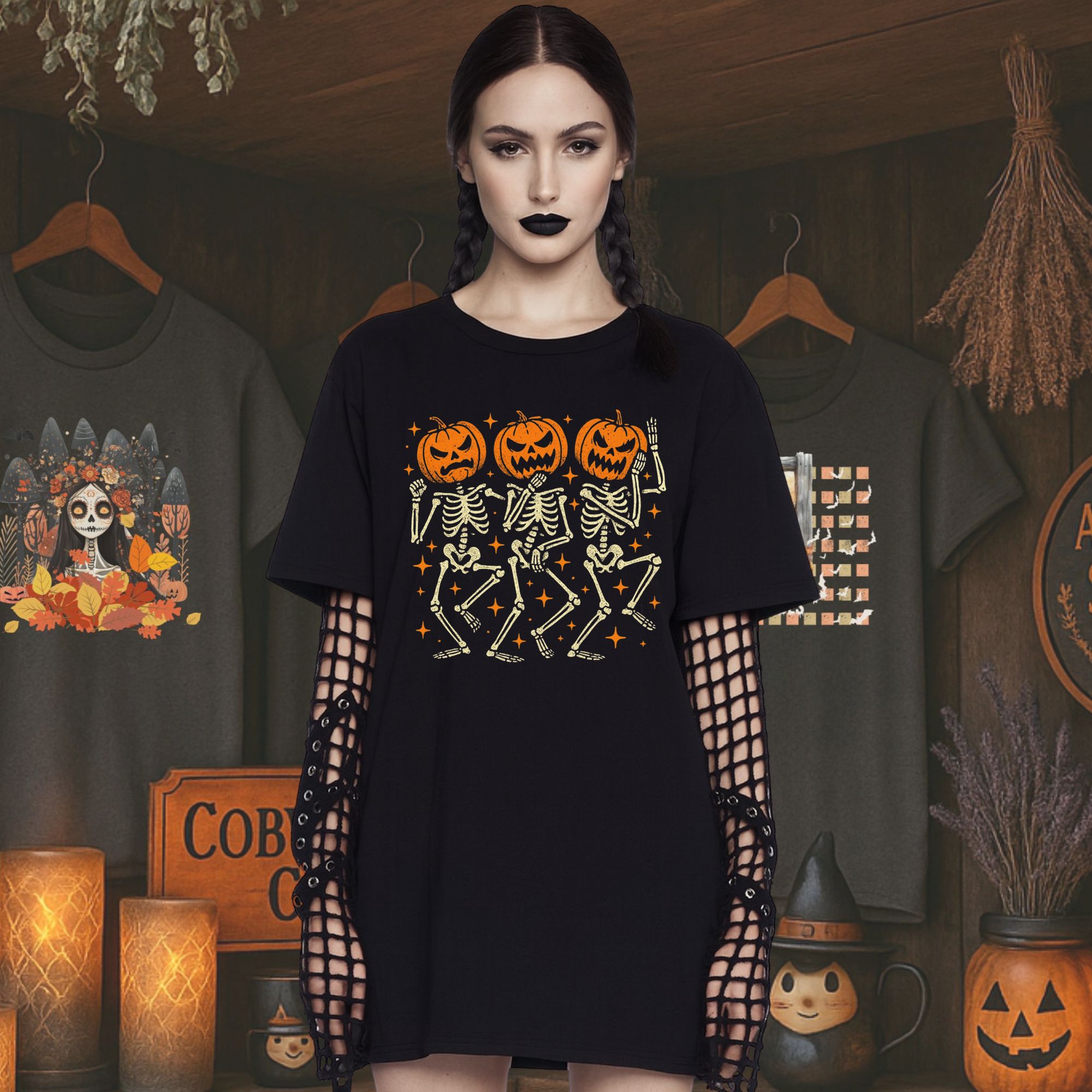 Dancing Pumpkin Skeletons T-shirt product thumbnail image