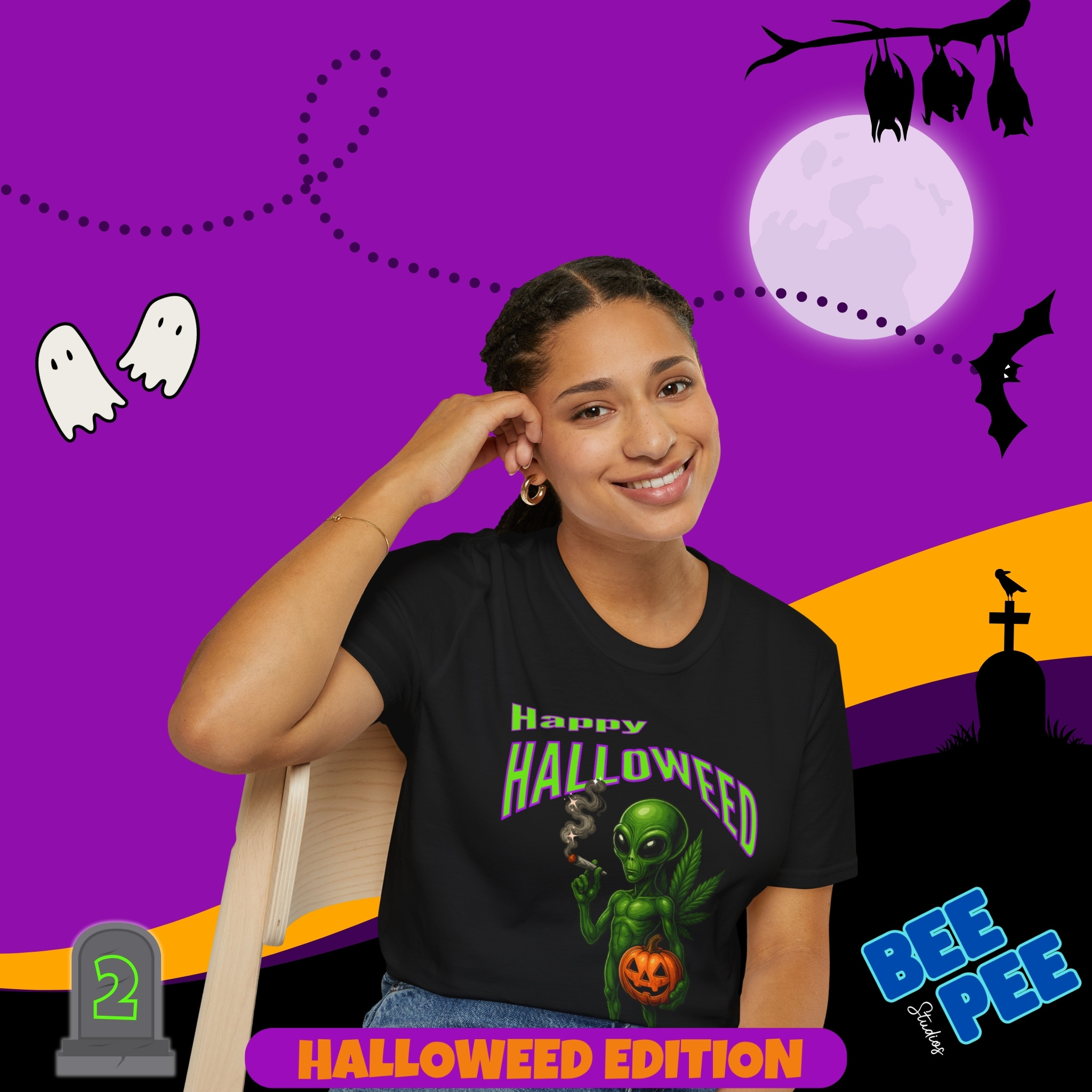  'Happy Halloweed Alien' Graphic, Soft style Unisex T-Shirt - 'Happy Halloweed Edition #2'  product thumbnail image
