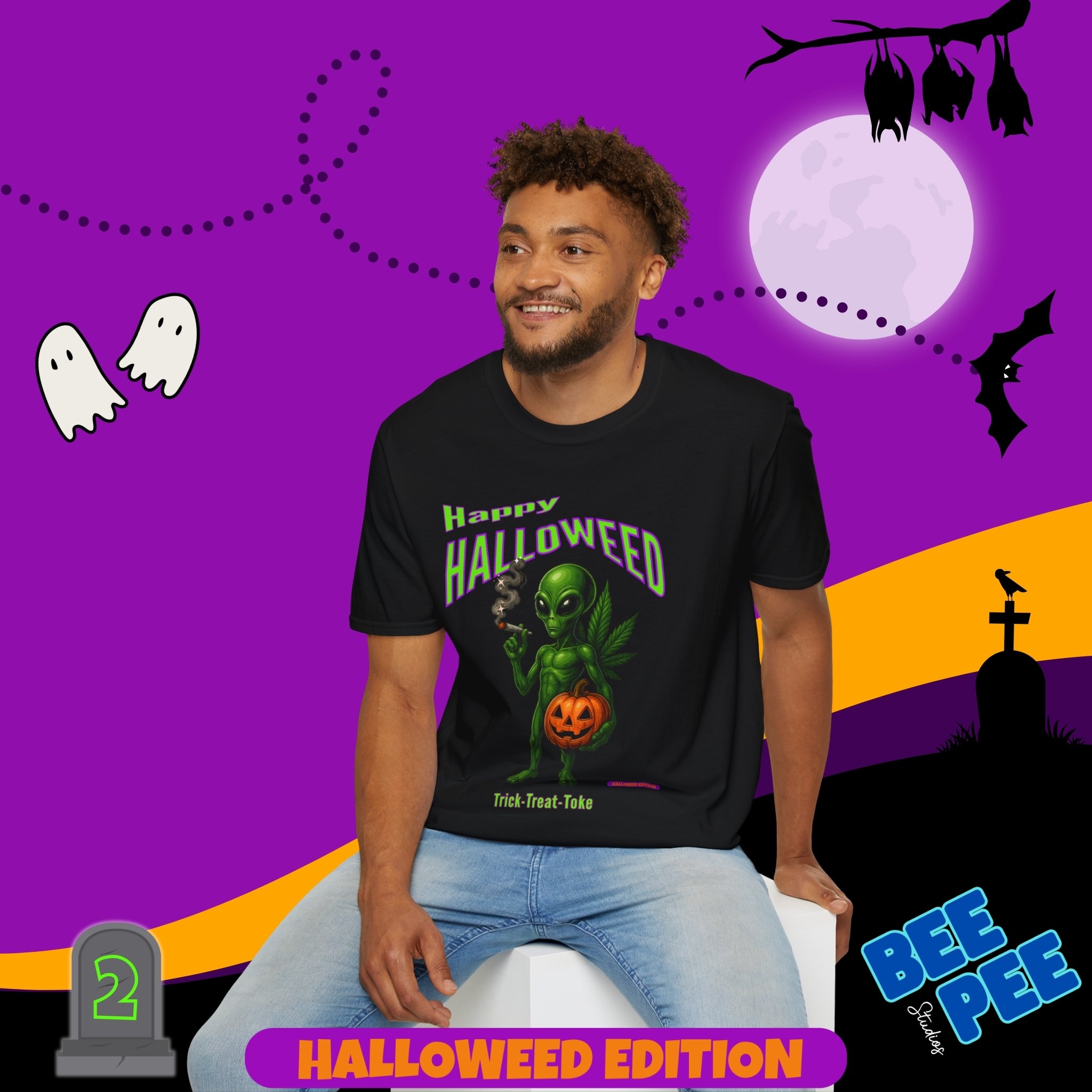  'Happy Halloweed Alien' Graphic, Soft style Unisex T-Shirt - 'Happy Halloweed Edition #2'  product thumbnail image