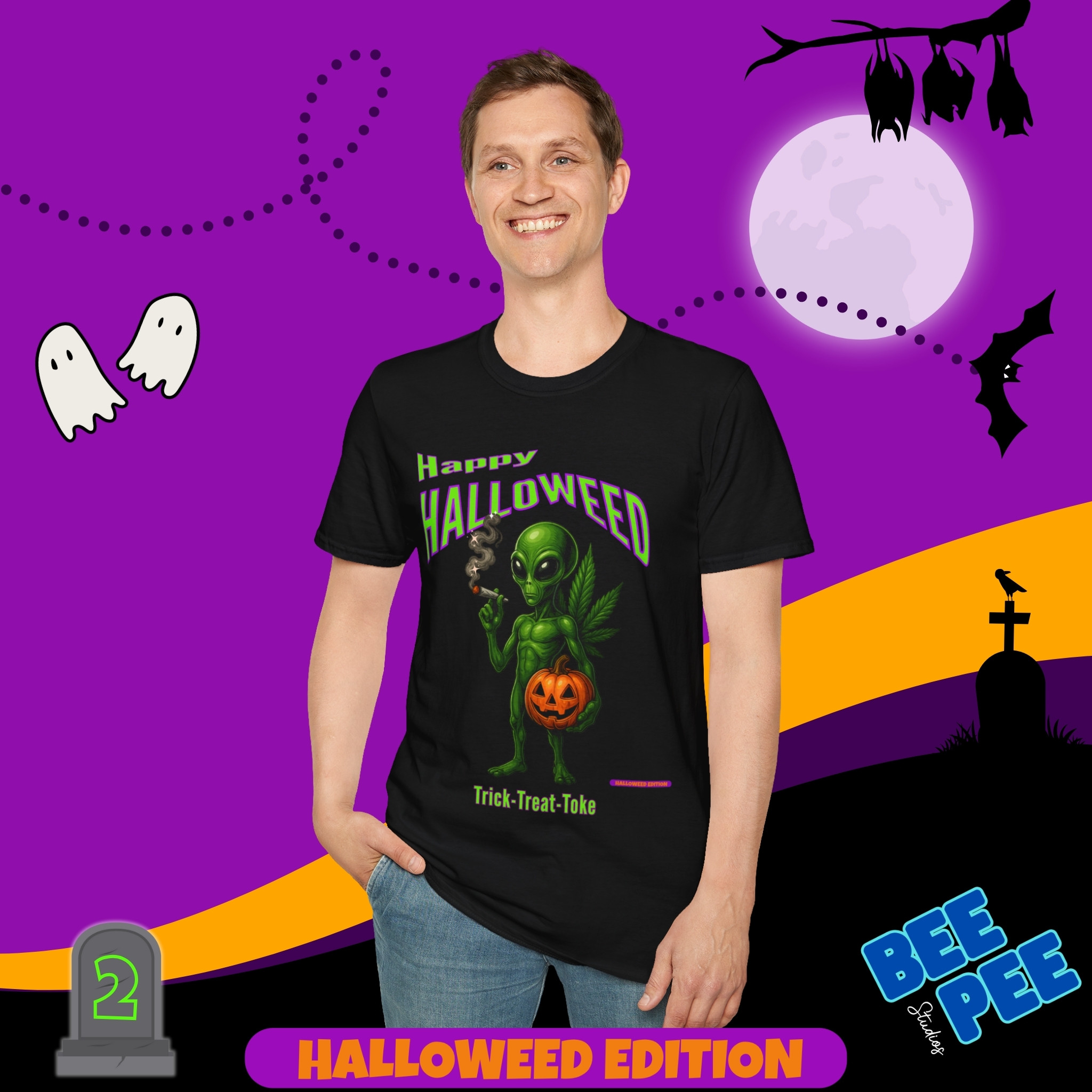  'Happy Halloweed Alien' Graphic, Soft style Unisex T-Shirt - 'Happy Halloweed Edition #2'  product thumbnail image