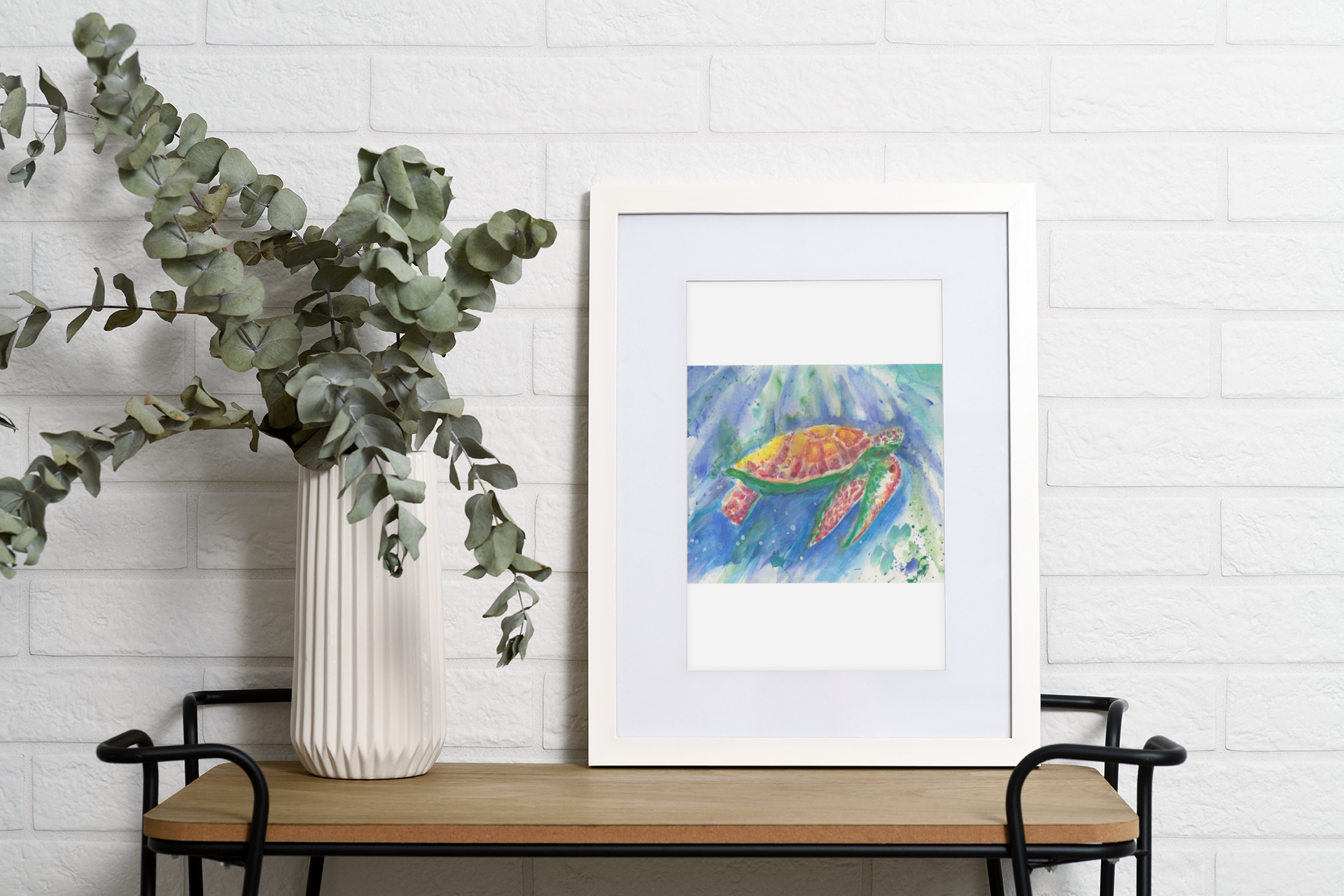 "Sea Turtle" A sea turtle drifts through watercolor currents, glowing with color and calm. product thumbnail image "Sea Turtle" A sea turtle drifts through watercolor currents, glowing with color and calm. product thumbnail image
