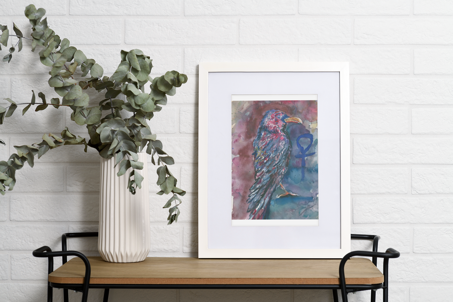 "A Messenger Comes" Crow in vibrant colors and symbolism. product thumbnail image "A Messenger Comes" Crow in vibrant colors and symbolism. product thumbnail image