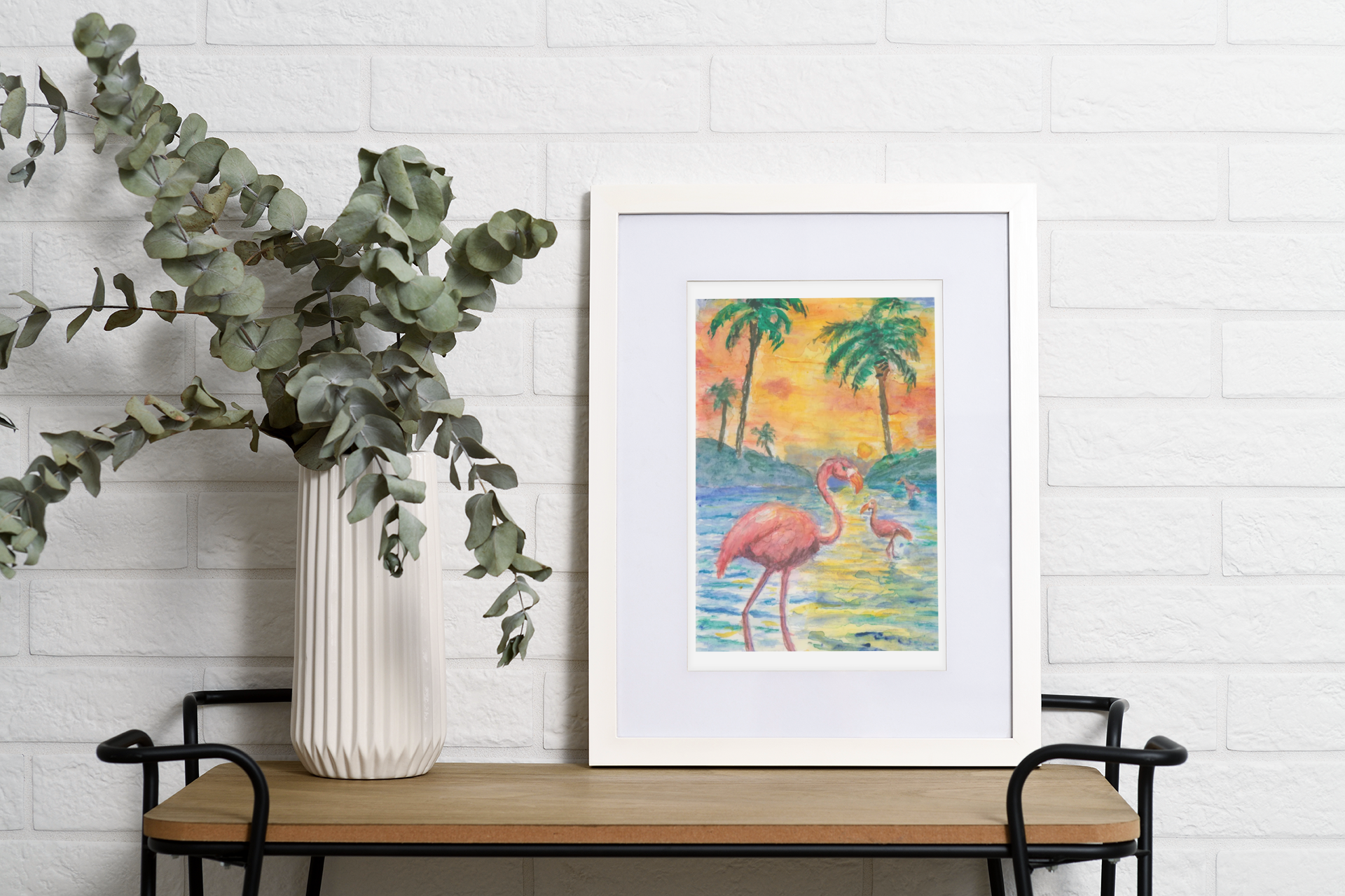 "Flamingo Sunrise" Vibrant flamingos in a sunrise dream. product thumbnail image "Flamingo Sunrise" Vibrant flamingos in a sunrise dream. product thumbnail image