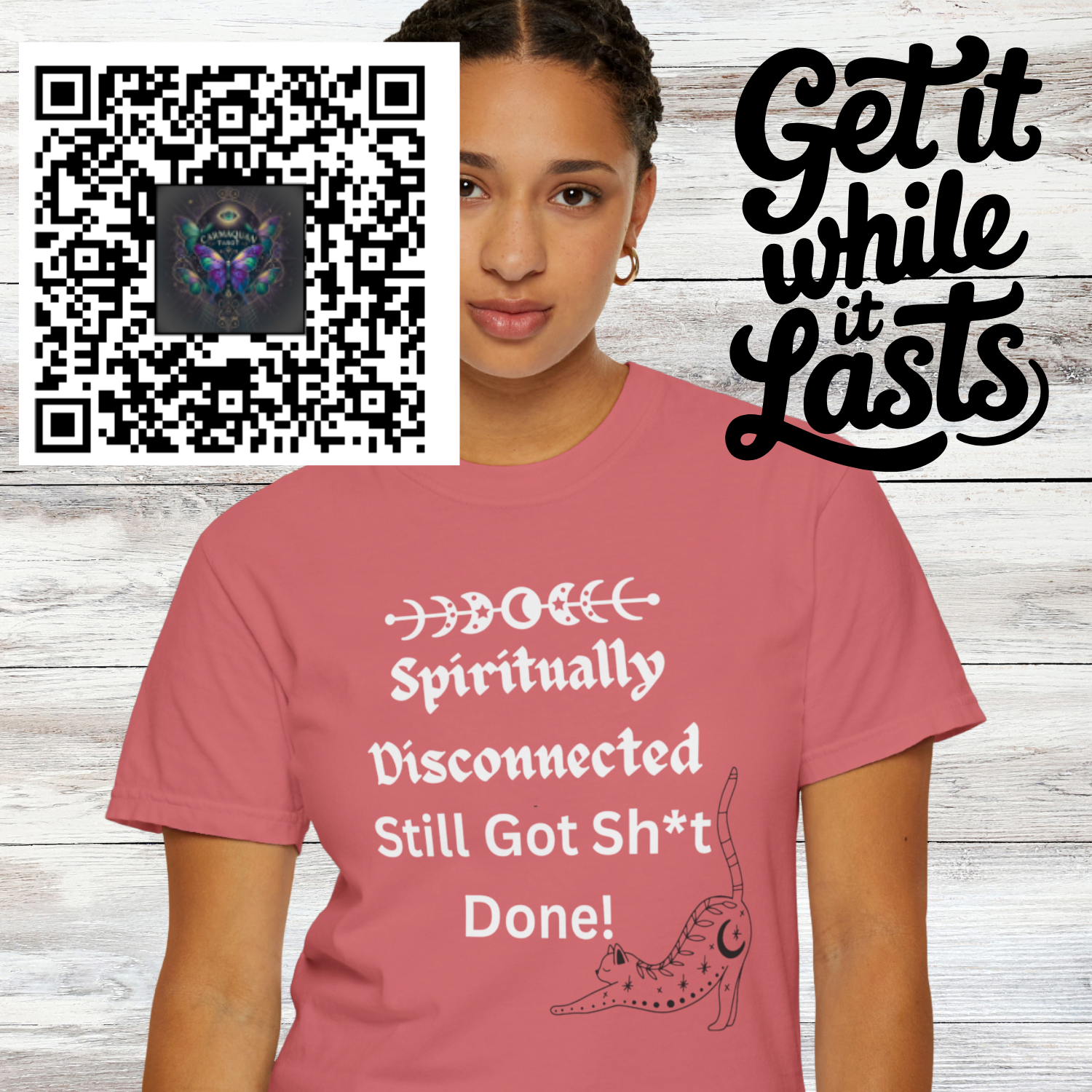 Spiritually Disconnected Cotton Comfy Graphic Tee Garment-Dyed Unisex Shirt by CarmaQuanTarot Funny Quote Custom Print Options product thumbnail image Spiritually Disconnected Cotton Comfy Graphic Tee Garment-Dyed Unisex Shirt by CarmaQuanTarot Funny Quote Custom Print Options product thumbnail image