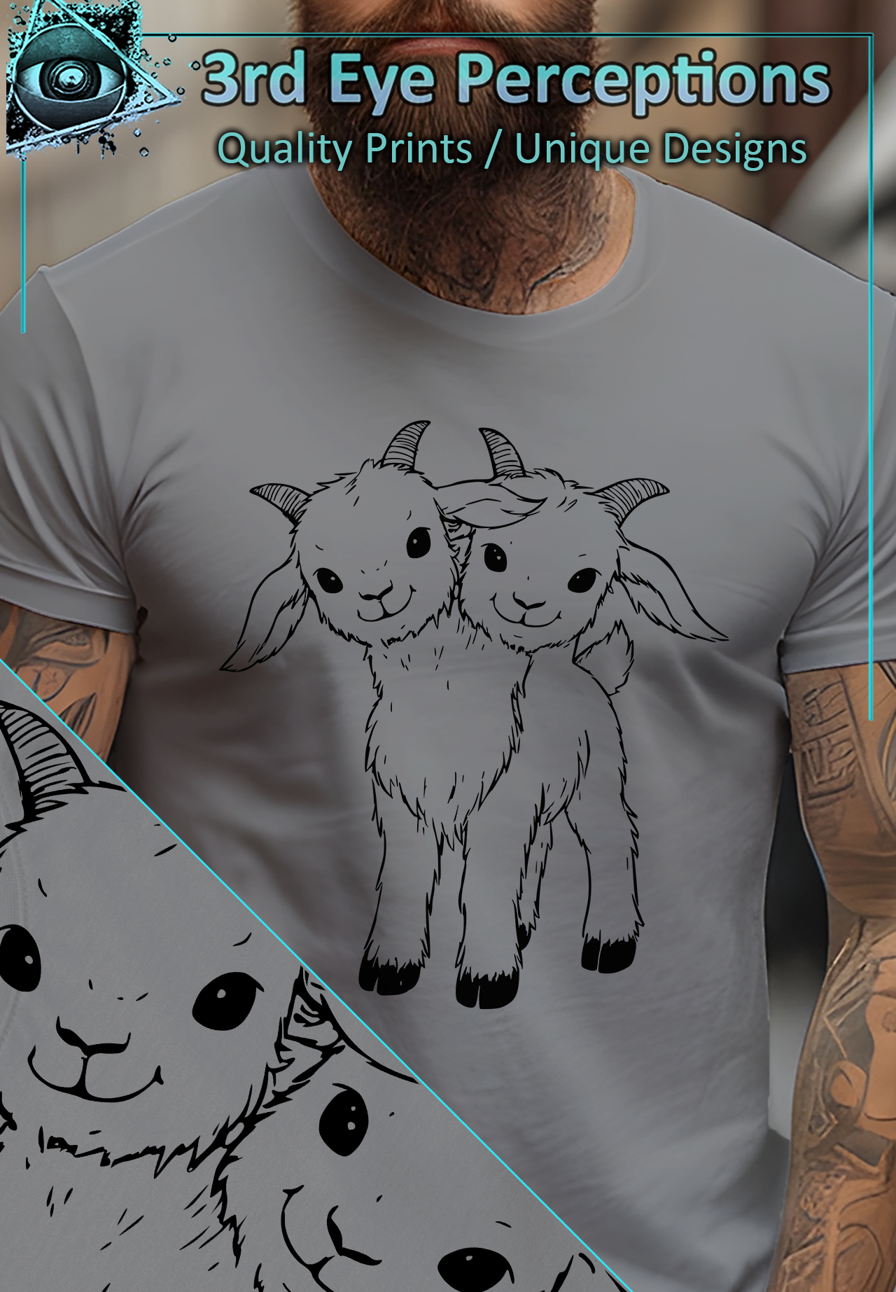Vintage Two Headed Goat Oddities Gothic Line Art Graphic Black product thumbnail image