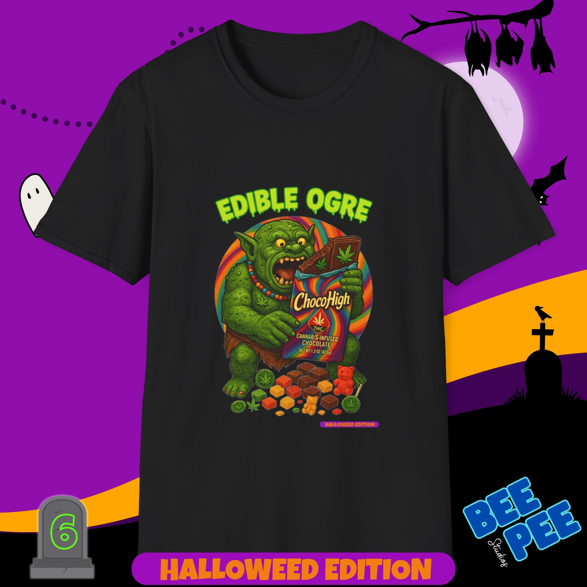 'Edible Ogre' Graphic, T-Shirt - 'Happy Halloweed Edition' #6 product thumbnail image 'Edible Ogre' Graphic, T-Shirt - 'Happy Halloweed Edition' #6 product thumbnail image