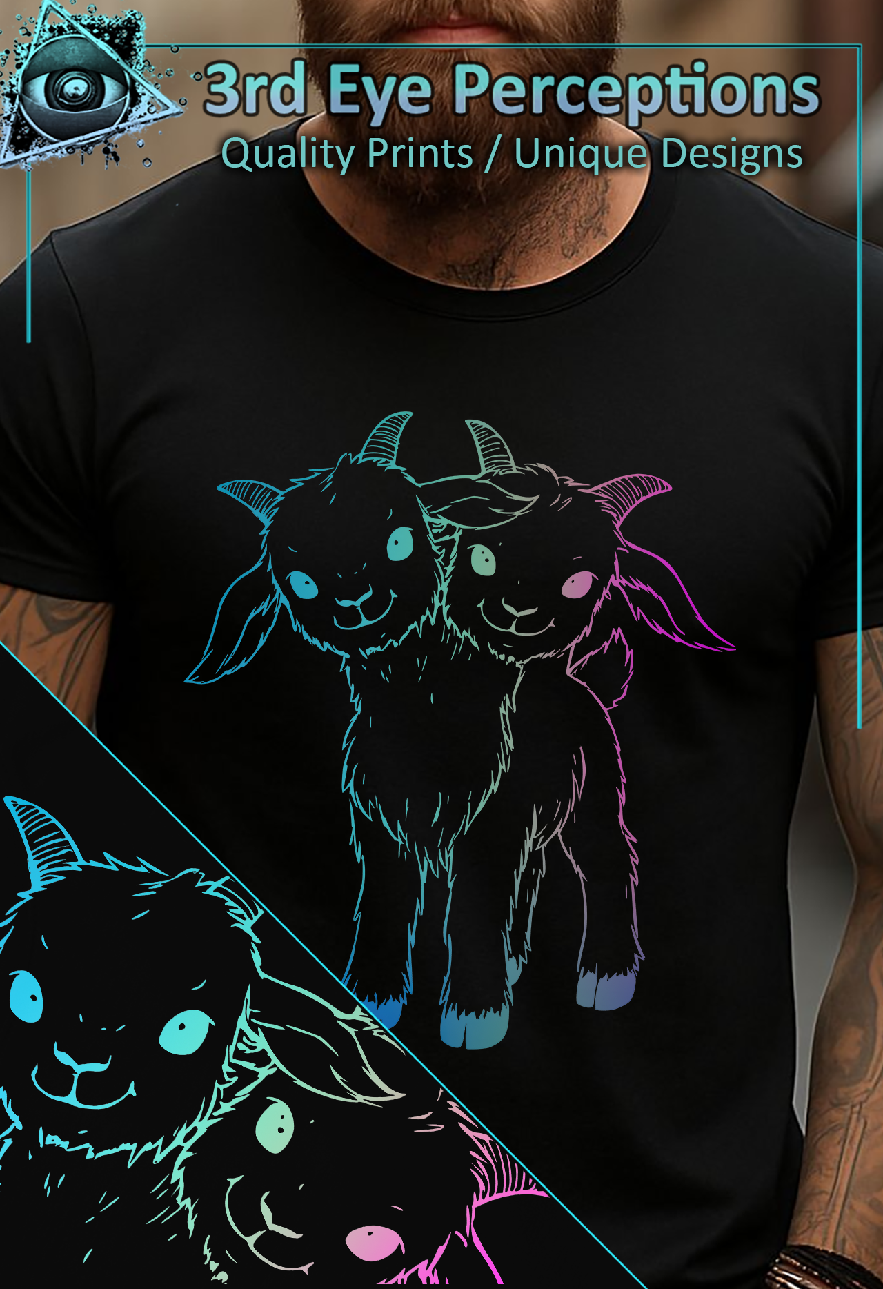 Vintage Two Headed Goat Oddities Gothic Line Art Graphic Gradient product thumbnail image
