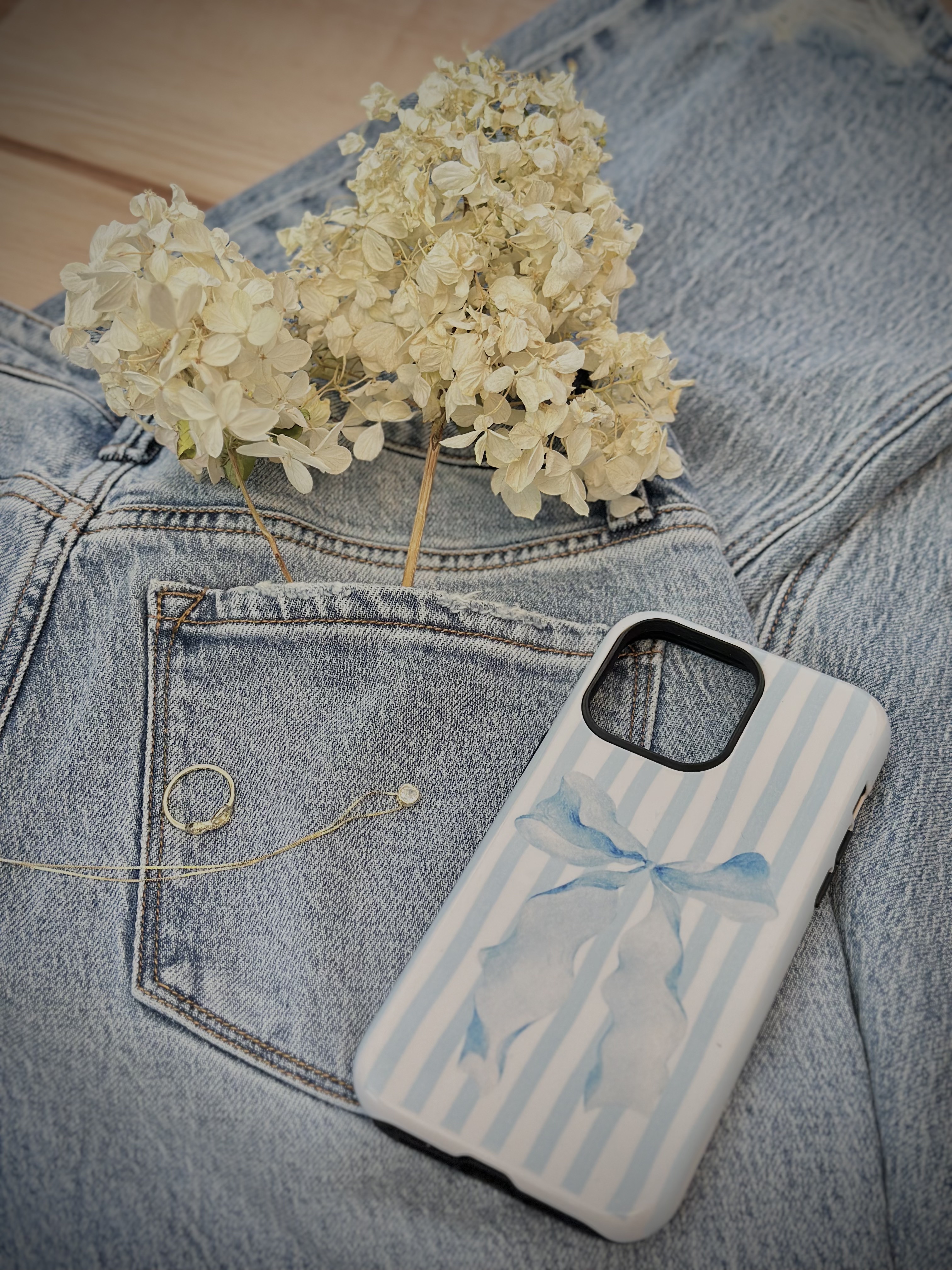 Offshore Co. Ribbon and Blue Stripe Phone Case l Durable Dual Layer Design l Coastal Grandmother Aesthetic  product thumbnail image