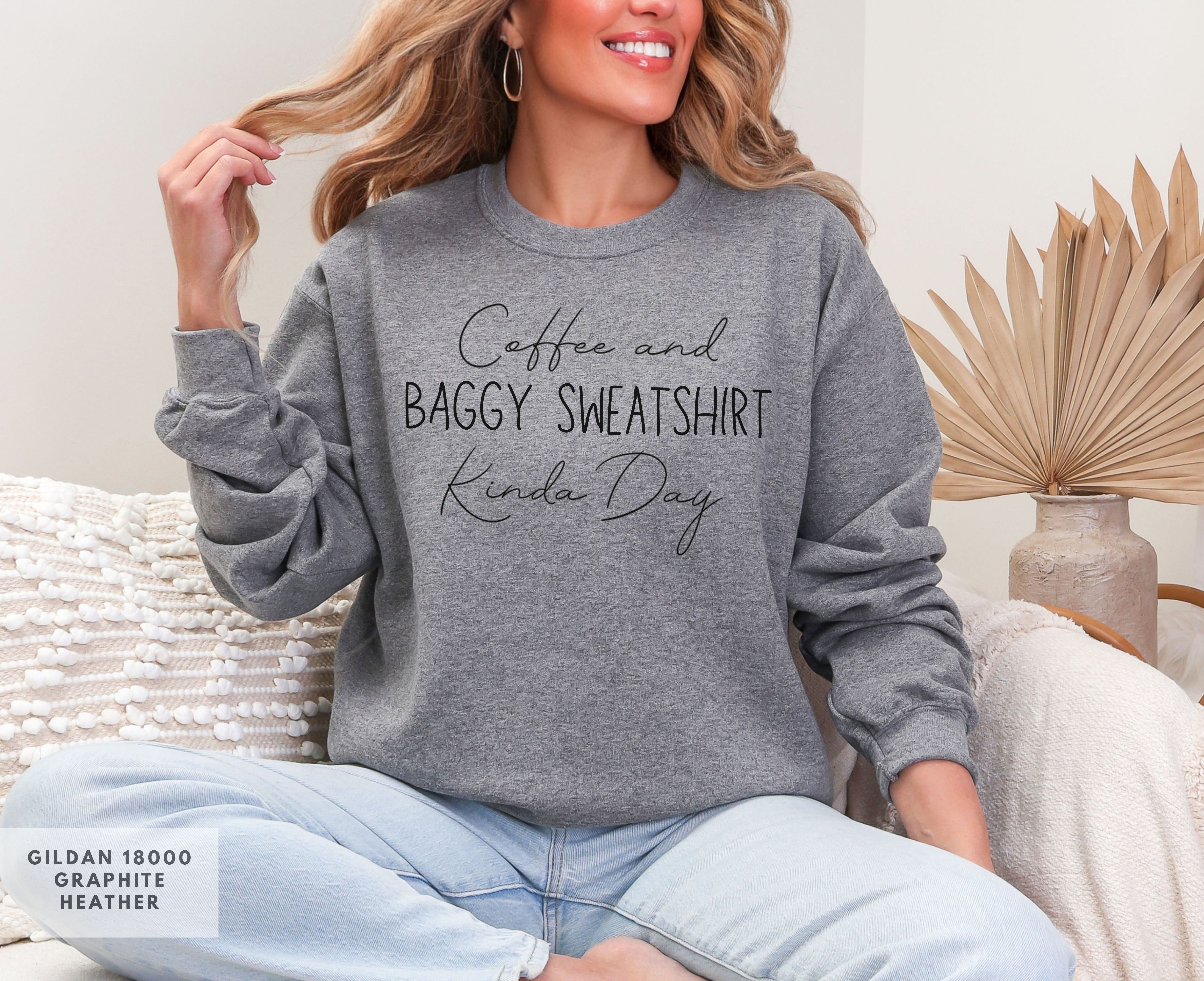Coffee Baggy Fall sweatshirt, Minimalist Text Design, Gift for Her, Gift for Coffee Lovers, Teachers, students  product thumbnail image
