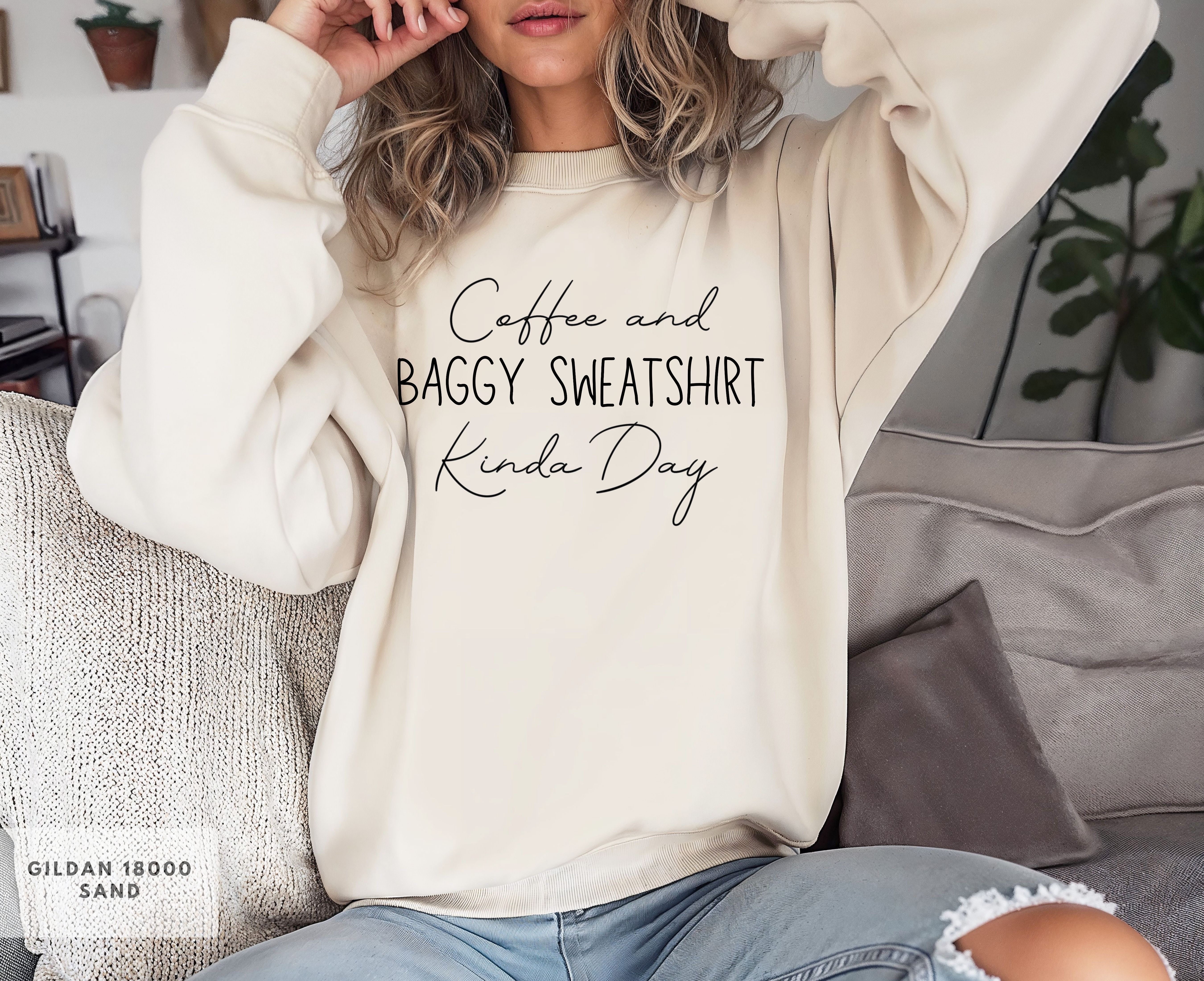 Coffee Baggy Fall sweatshirt, Minimalist Text Design, Gift for Her, Gift for Coffee Lovers, Teachers, students  product thumbnail image