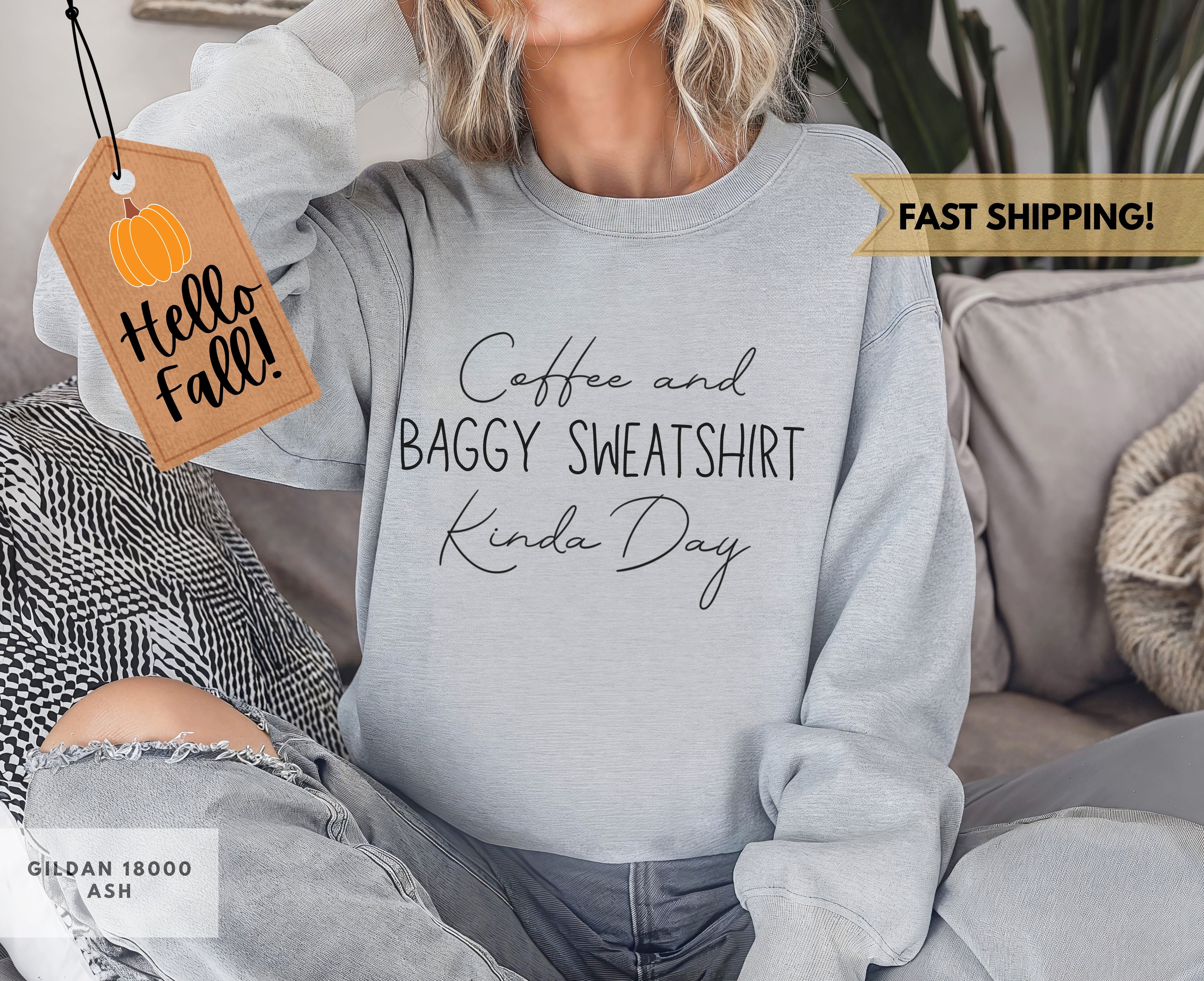 Coffee Baggy Fall sweatshirt, Minimalist Text Design, Gift for Her, Gift for Coffee Lovers, Teachers, students  product thumbnail image