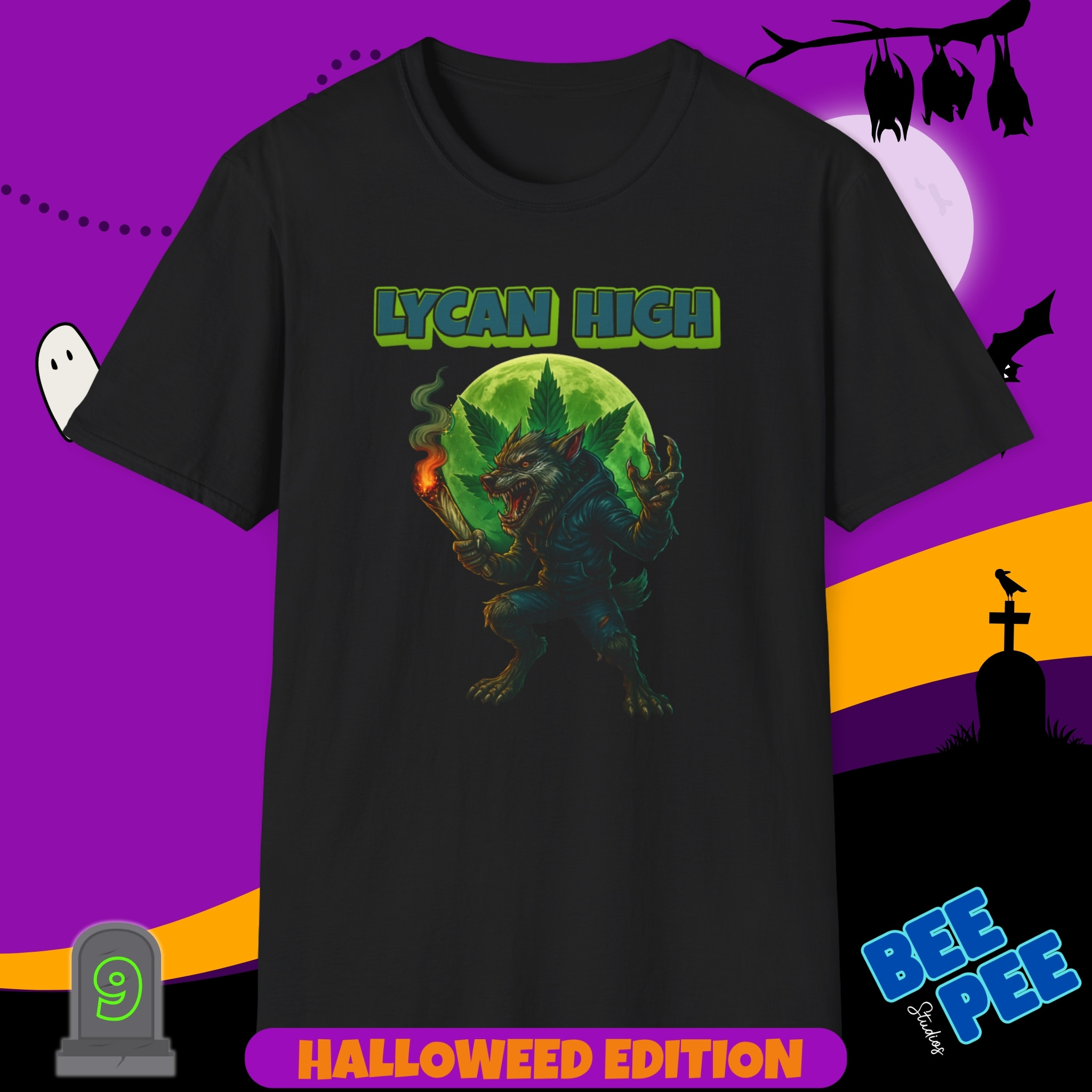 'Lycan-High' Graphic, T-Shirt - 'Happy Halloweed' Edition #9 product thumbnail image 'Lycan-High' Graphic, T-Shirt - 'Happy Halloweed' Edition #9 product thumbnail image