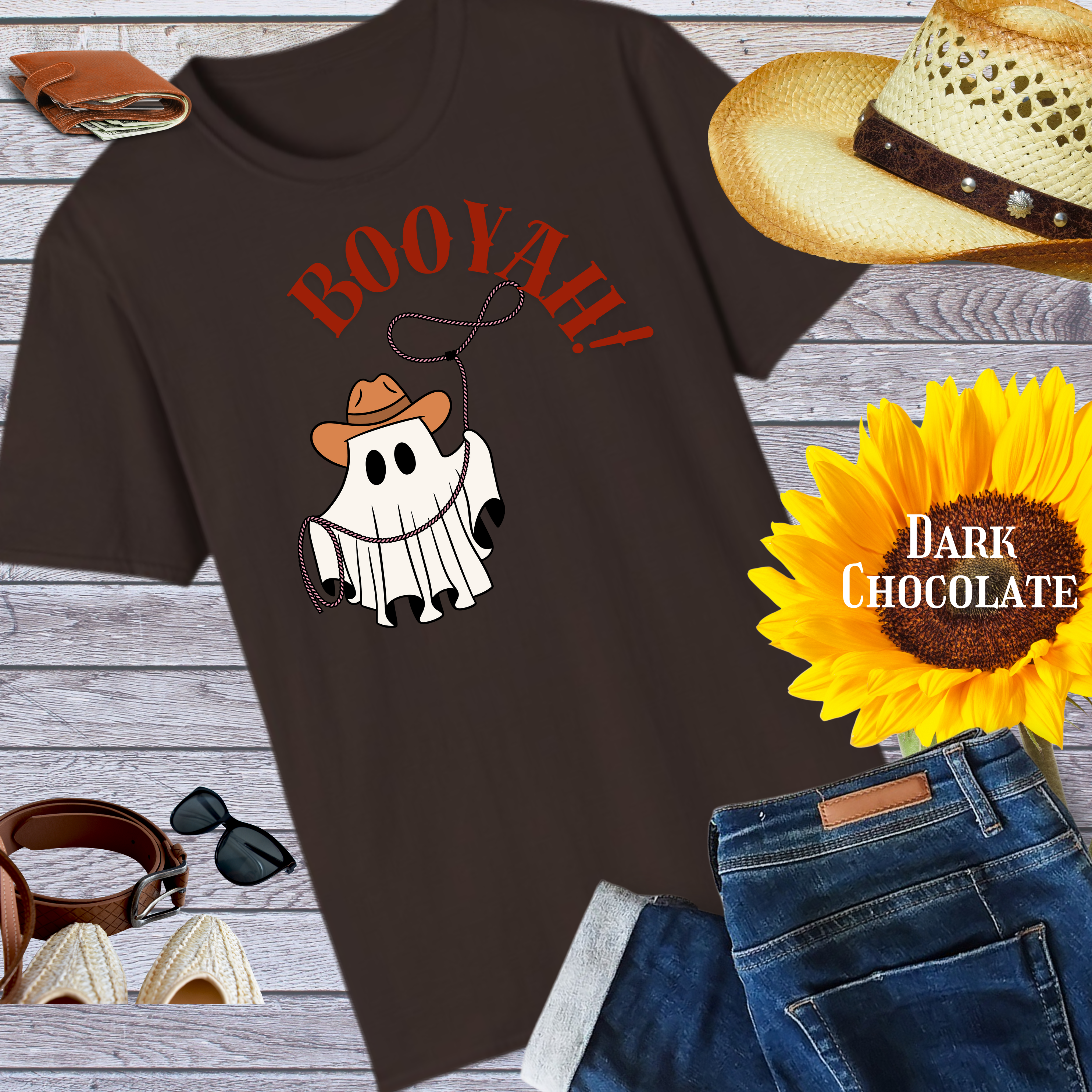 Whimsical Ghost T-Shirt, Fun Graphic Tee for Halloween, Casual Wear, Gift for Friends, Boo-Yah Theme, Unisex Softstyle product thumbnail image