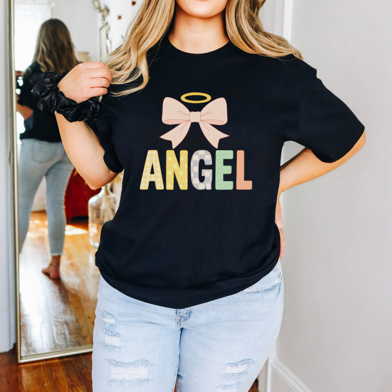 Angel Bow Unisex Softstyle T-Shirt | Cute Graphic Tee for Kids &amp; Adults | Perfect for Birthdays, Baby Showers, and Everyday Wear