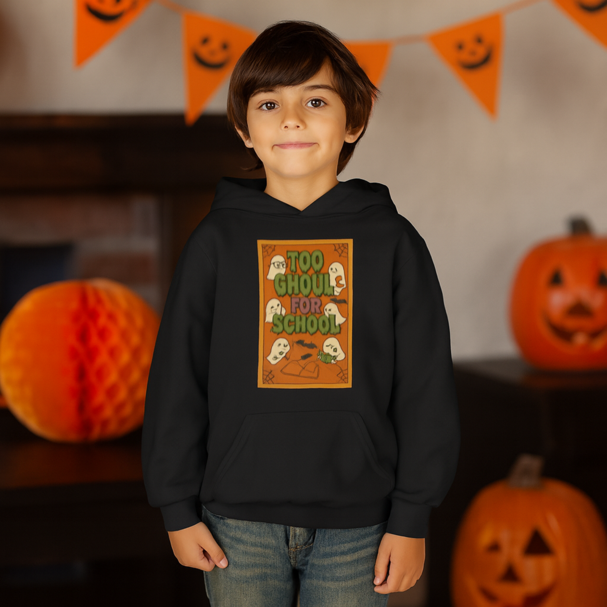 Youth Halloween Hoodie Too Ghoul for School Kids Sweatshirt | Spooky Fall Back to School Clothing product thumbnail image Youth Halloween Hoodie Too Ghoul for School Kids Sweatshirt | Spooky Fall Back to School Clothing product thumbnail image