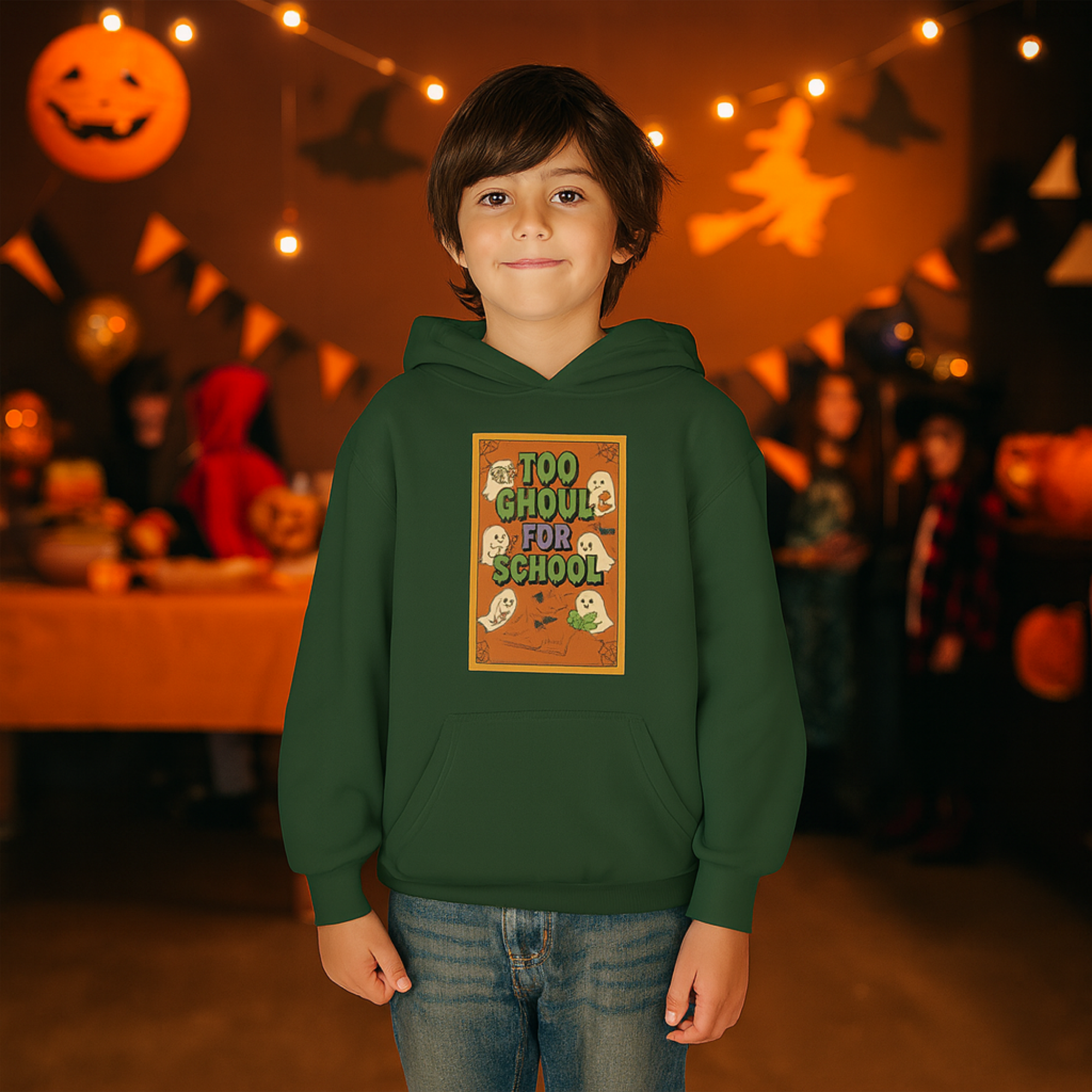 Youth Halloween Hoodie Too Ghoul for School Kids Sweatshirt | Spooky Fall Back to School Clothing product thumbnail image Youth Halloween Hoodie Too Ghoul for School Kids Sweatshirt | Spooky Fall Back to School Clothing product thumbnail image