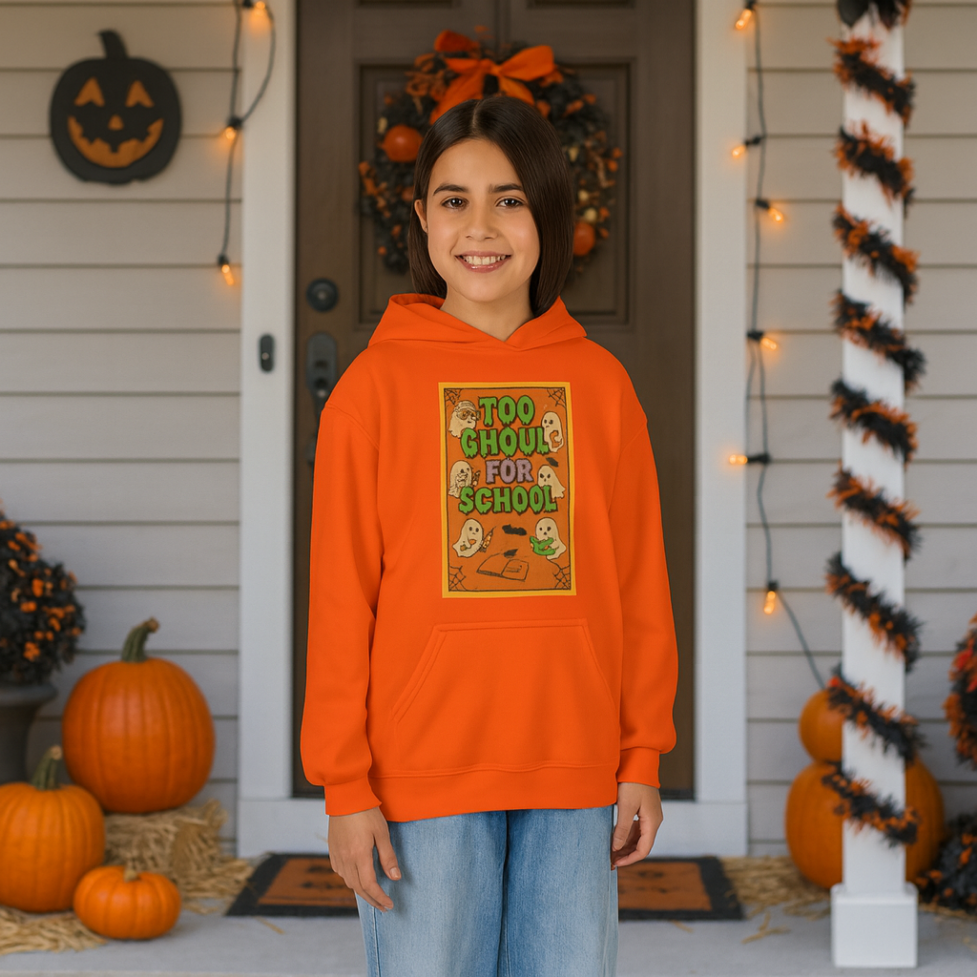 Youth Halloween Hoodie Too Ghoul for School Kids Sweatshirt | Spooky Fall Back to School Clothing product thumbnail image Youth Halloween Hoodie Too Ghoul for School Kids Sweatshirt | Spooky Fall Back to School Clothing product thumbnail image