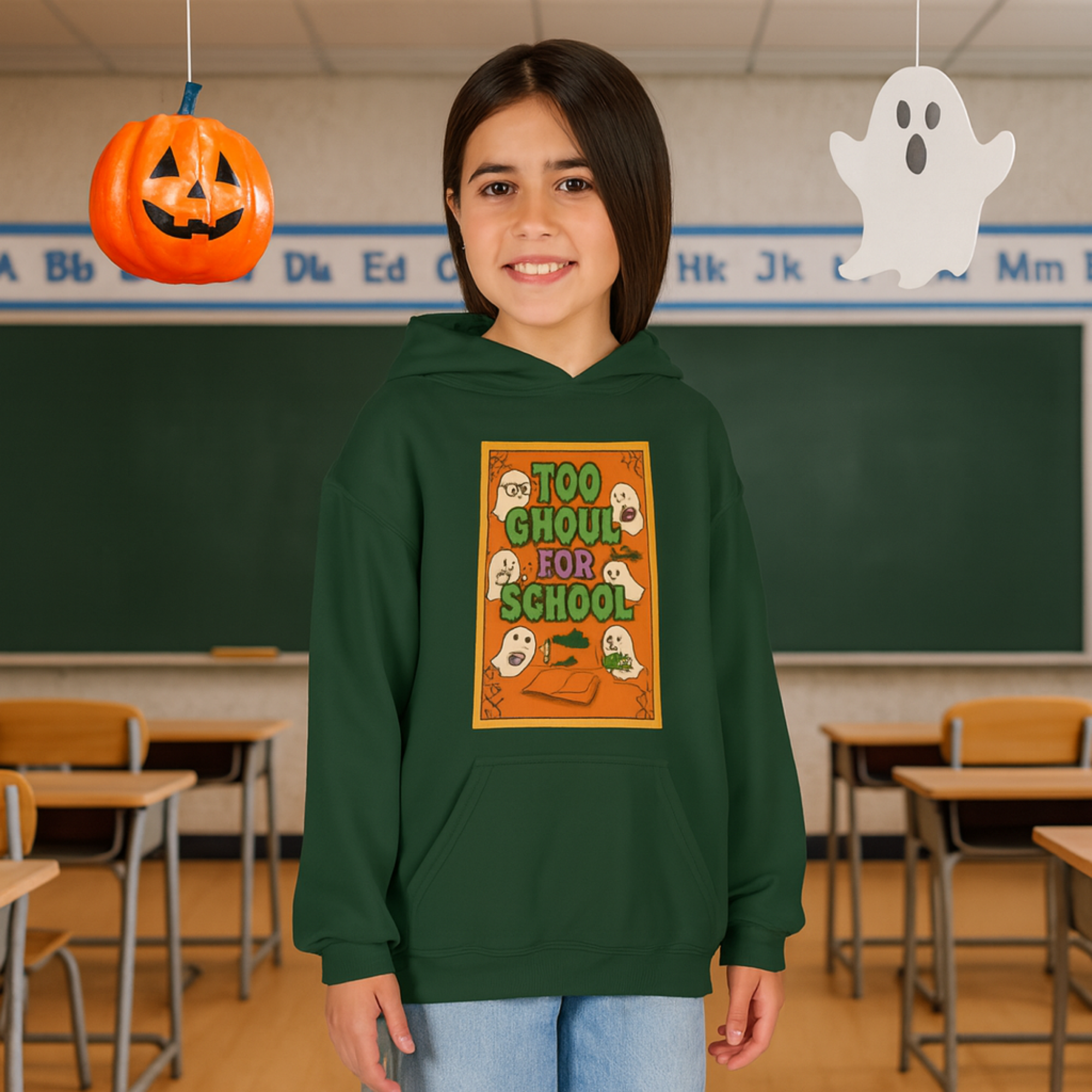 Youth Halloween Hoodie Too Ghoul for School Kids Sweatshirt | Spooky Fall Back to School Clothing product thumbnail image Youth Halloween Hoodie Too Ghoul for School Kids Sweatshirt | Spooky Fall Back to School Clothing product thumbnail image