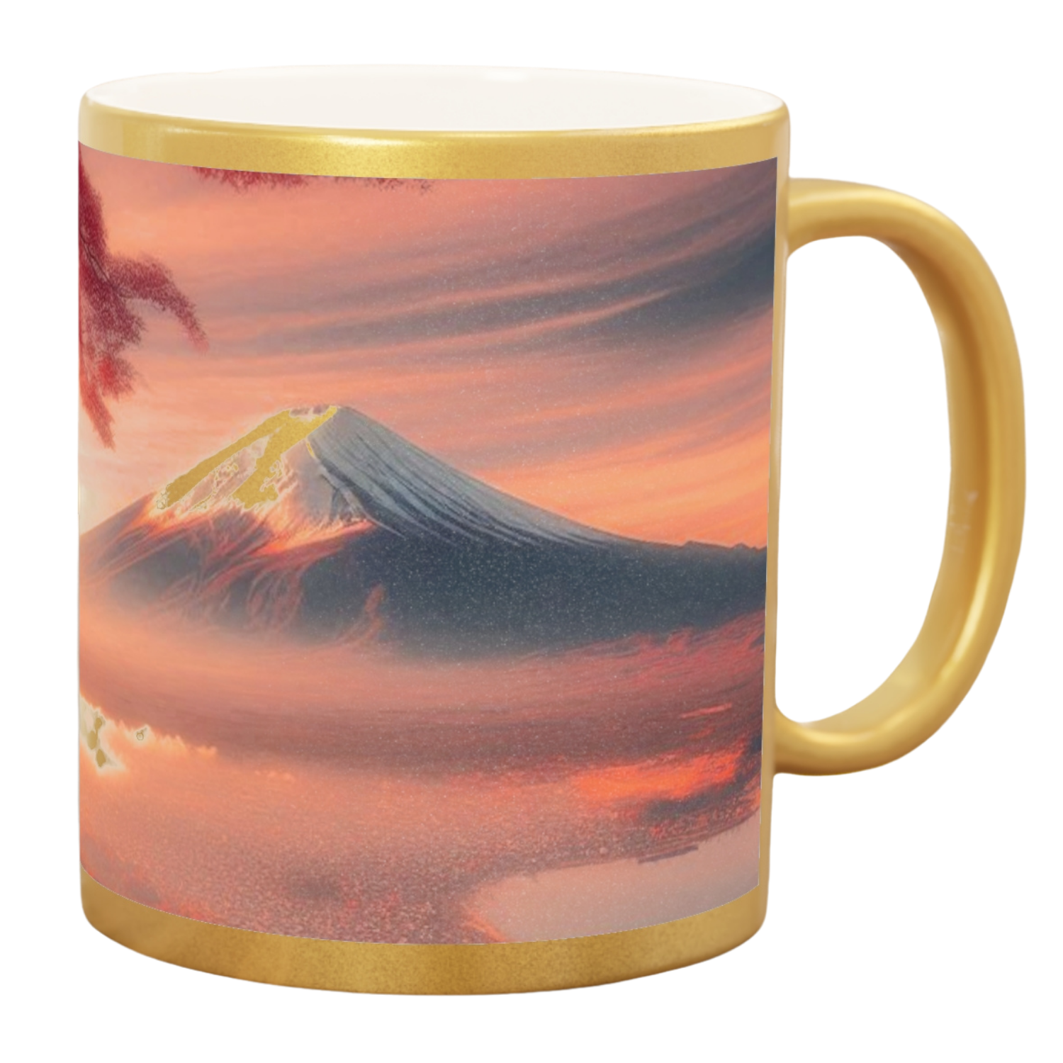 紅葉と富士山の絶景マグカップ – 日本の四季を楽しむ贅沢な一杯　Nature-Inspired Metallic Mug | Sunset Landscape Design | Perfect Gift for Home &amp; Office